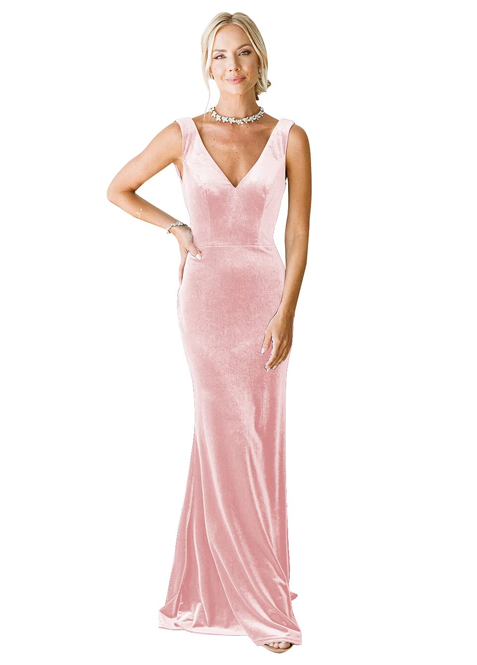 Elegant V-Neck Velvet Bridesmaid Dresses - Long Mermaid Evening Gowns Sleeveless Formal Gowns for Women | Perfect for Weddings, Proms, and Special Occasions