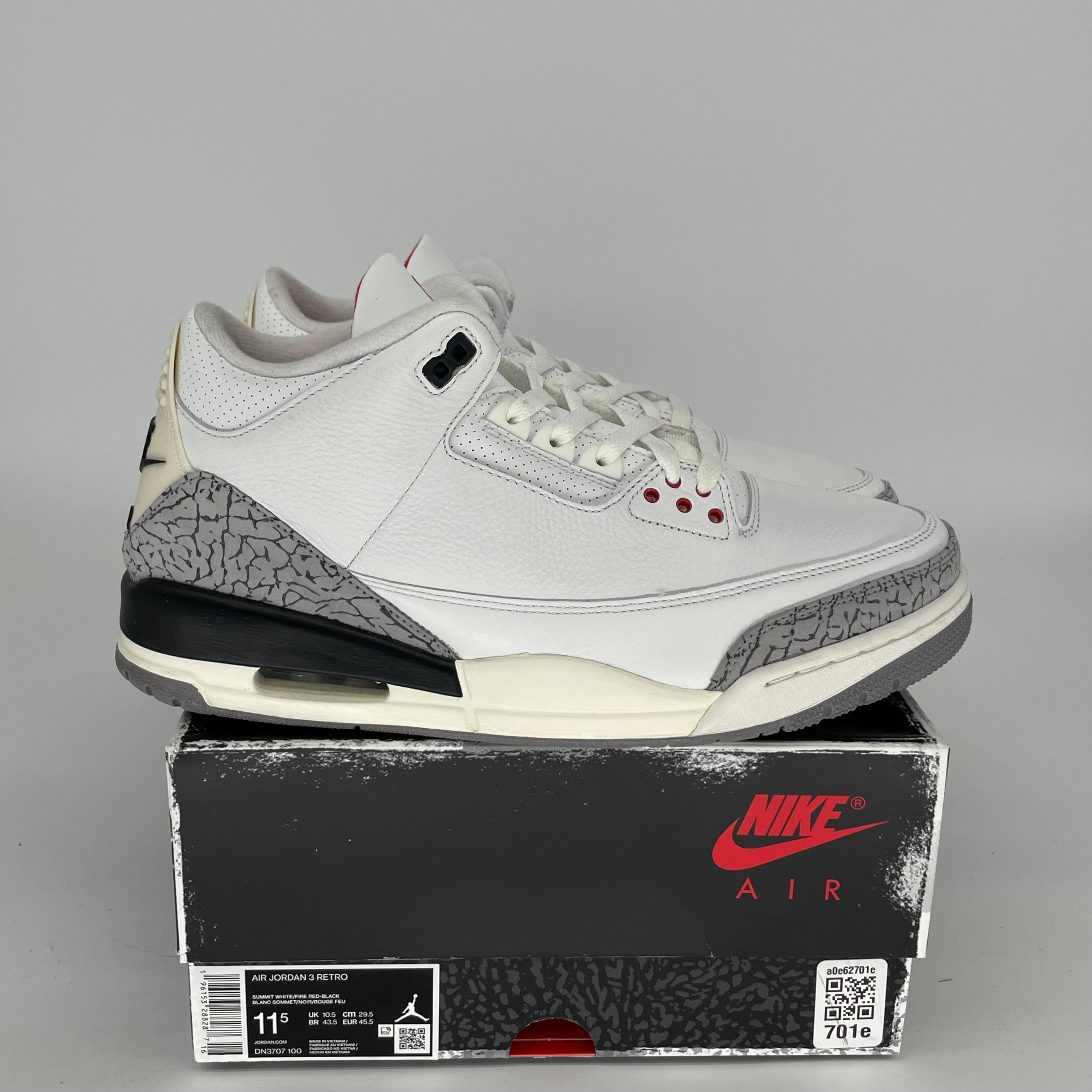 Original Air Jordan 3 White Cement Reimagined - Men's Size 11.5 Basketball Shoes (DN3707-100) - Authentic Retro Sneakers for Sports & Streetwear Fashion