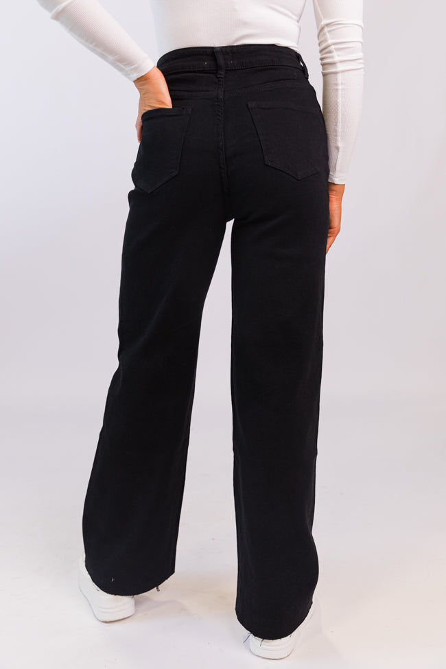 Kelsea Black Wash Wide Leg Jeans for Women - High Waisted Stretchy Denim Pants - Casual & Comfortable Everyday Wear for Work or Weekend Outfits
