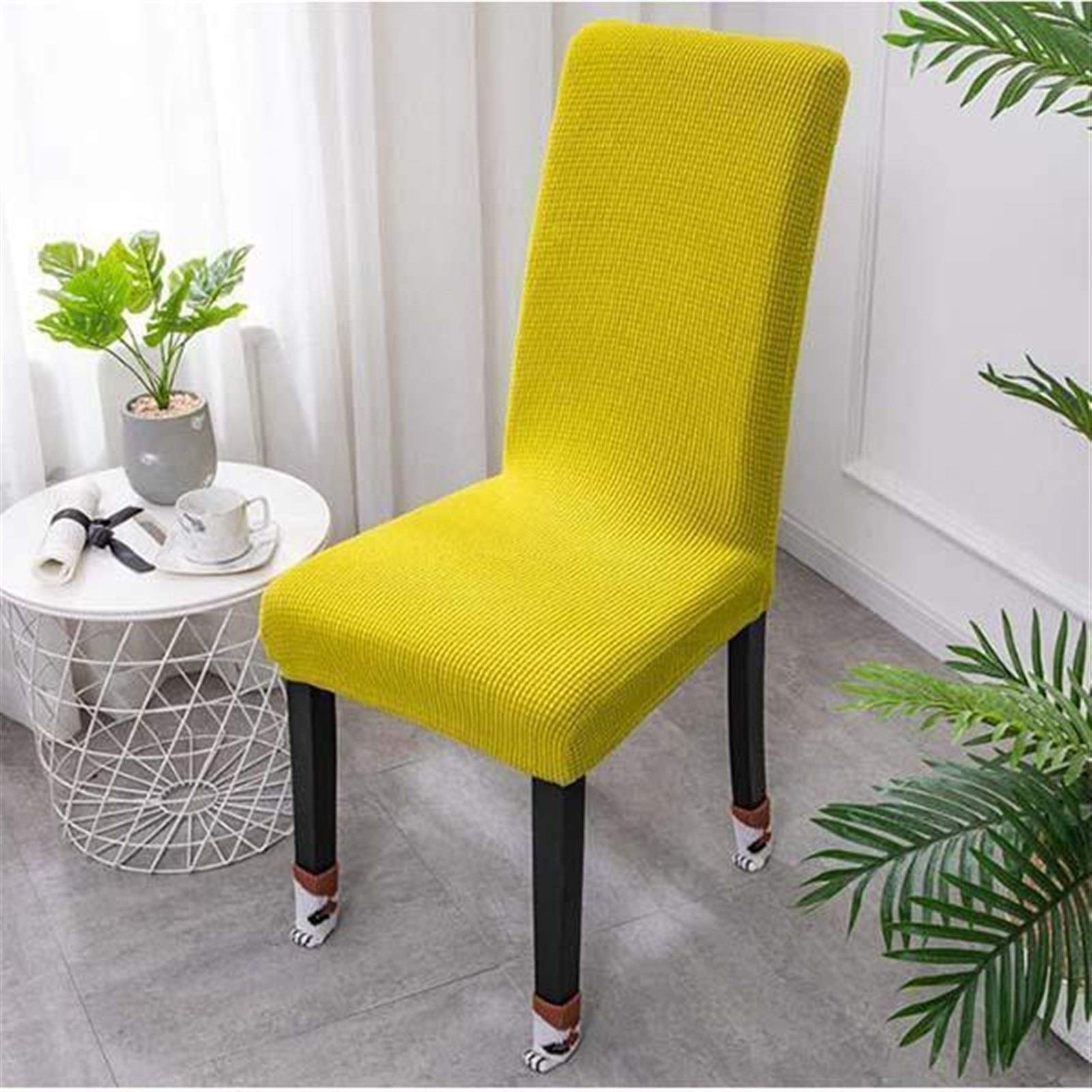 Premium Jacquard Elastic Stretch Seat Cushion Cover - 4 Styles Spandex Dining Chair Slipcover Protector (Emerald Yellow) - Perfect for Kitchen, Dining Room & Office Chairs