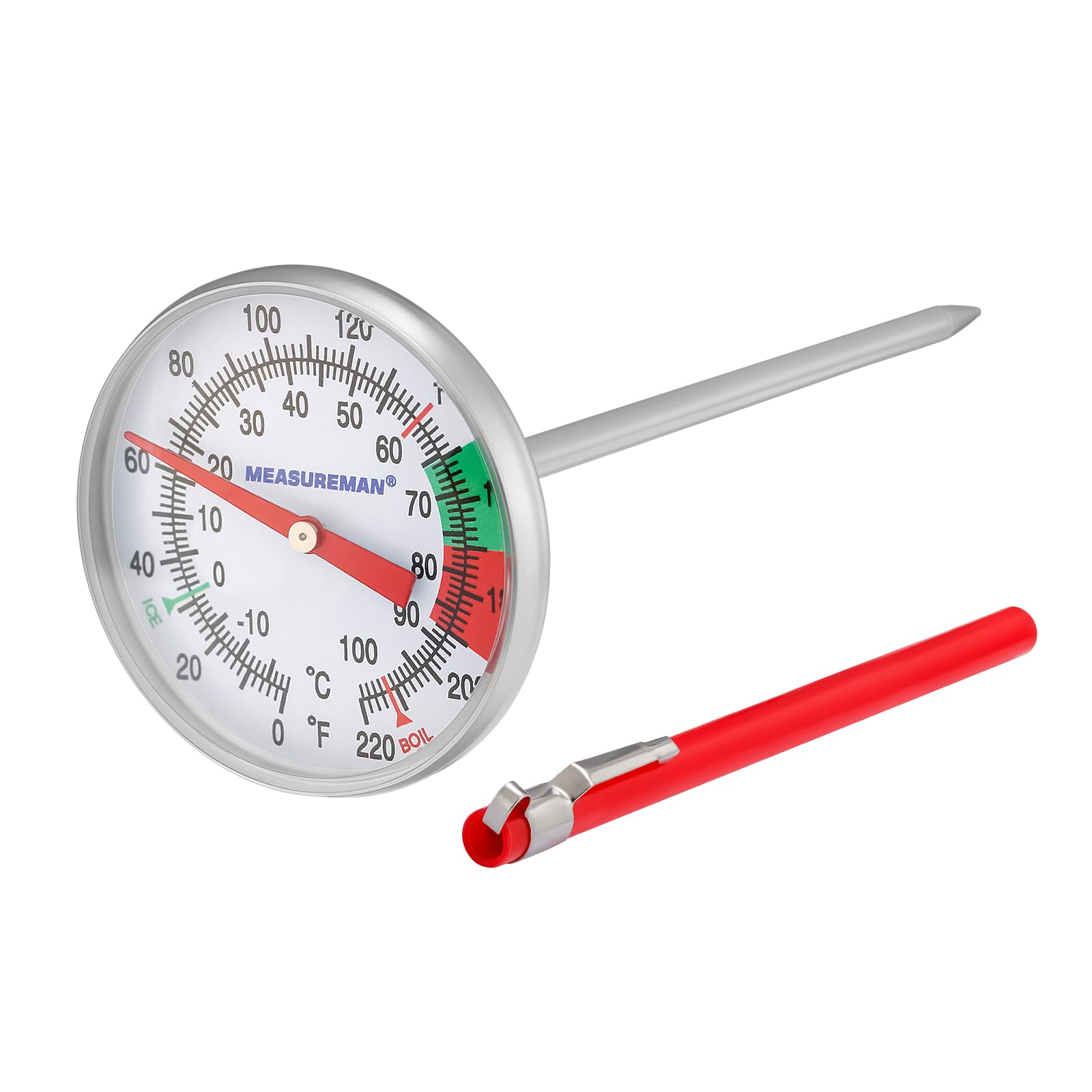 MEASUREMAN Instant Read Digital Meat Thermometer - Fast & Accurate Food Thermometer for Cooking, Grilling, Baking - Dishwasher Safe Pocket-Sized Red Thermometer - Perfect for Steak, BBQ, Oven, Milk Foaming & Coffee Brewing | Ideal for Home Chefs, Baristas & Outdoor Cooking