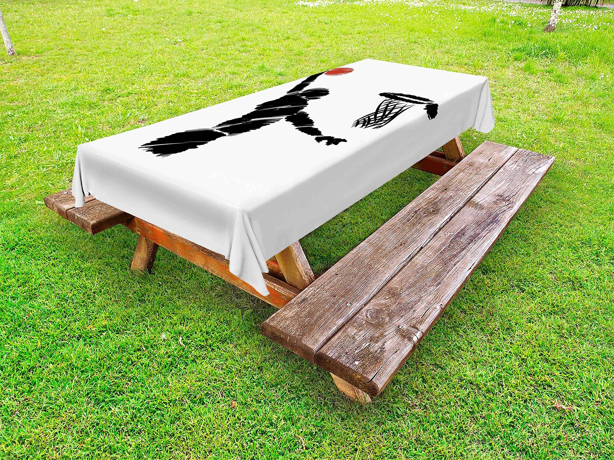 Ambesonne Youth Outdoor Tablecloth - Basketball Player Jumping Athlete Training Artwork, Washable Picnic Table Cover 58x120 Inches, Cinnamon Black White | Perfect for BBQs, Picnics, Sports Parties & Outdoor Dining Decor