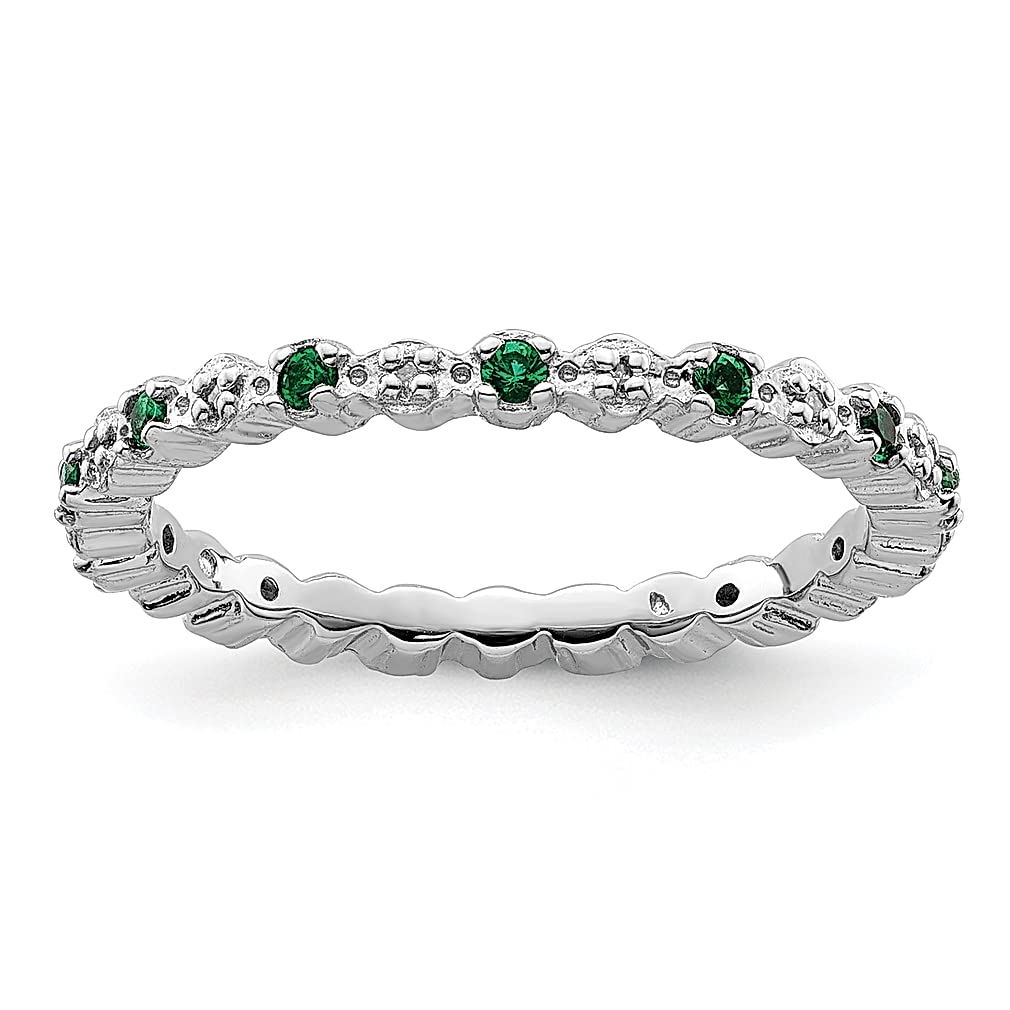 925 Sterling Silver Green Emerald Diamond Band Ring - May Birthstone Stackable Jewelry for Women - Perfect for Gifts, Anniversaries & Everyday Wear