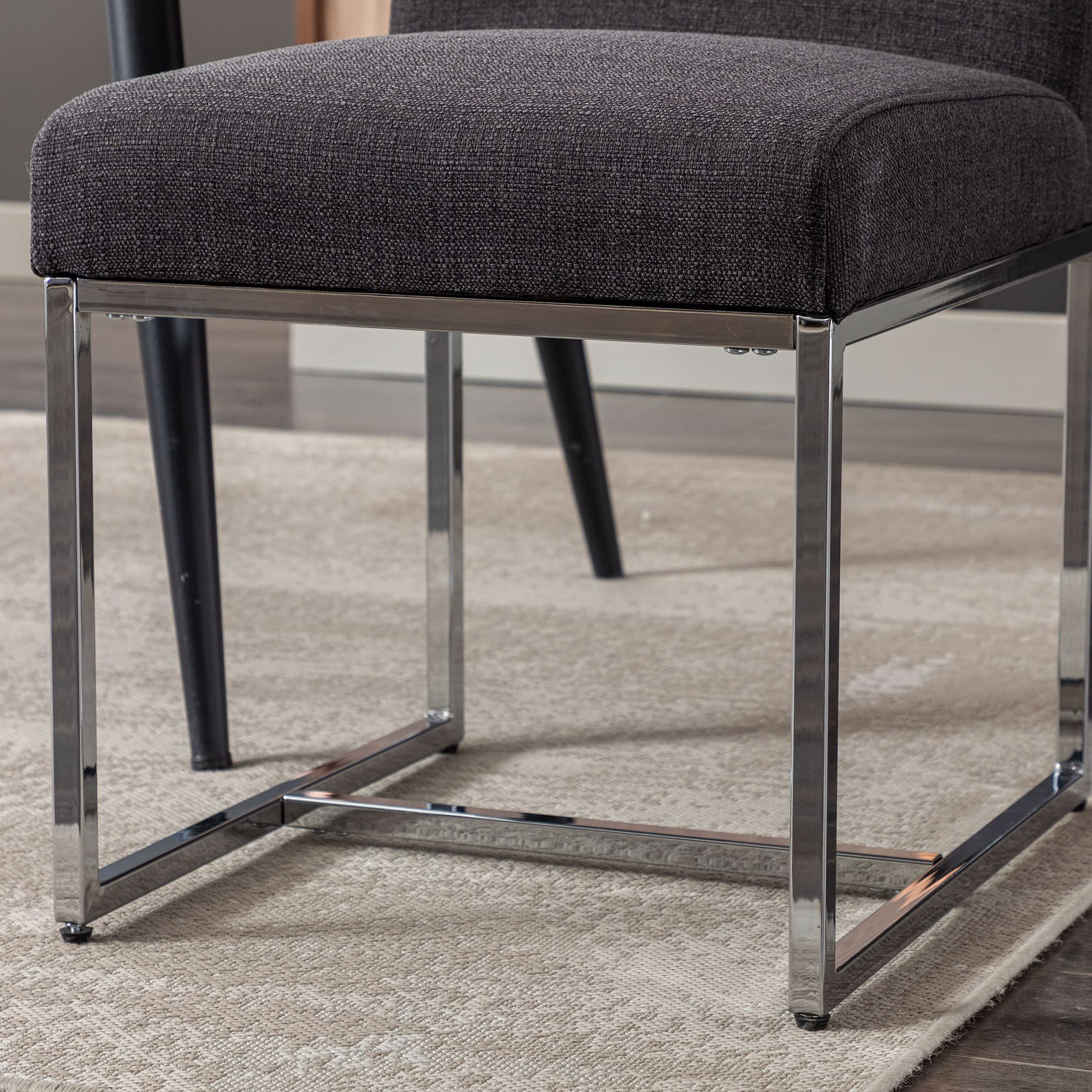 VESCASA Mid Century Modern Dining Chairs Set of 2 - Linen Upholstered Padded Chairs with Chrome Metal Frame - Comfortable Restaurant & Home Furniture for Dining Room, Kitchen, Living Room - Charcoal Gray