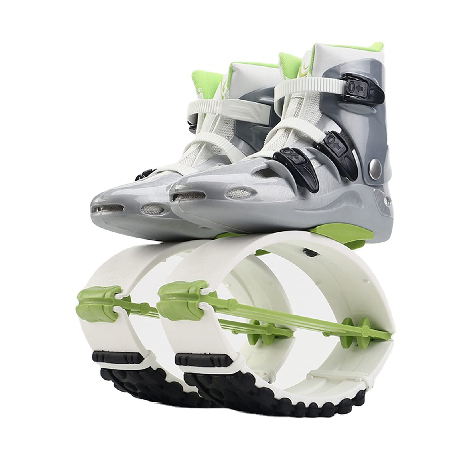 **Kangaroo Jumping Shoes for Adults - High Bounce Sports Sneakers, Green & White, XXL - Perfect for Parkour, Fitness Training & Trampoline Workouts**