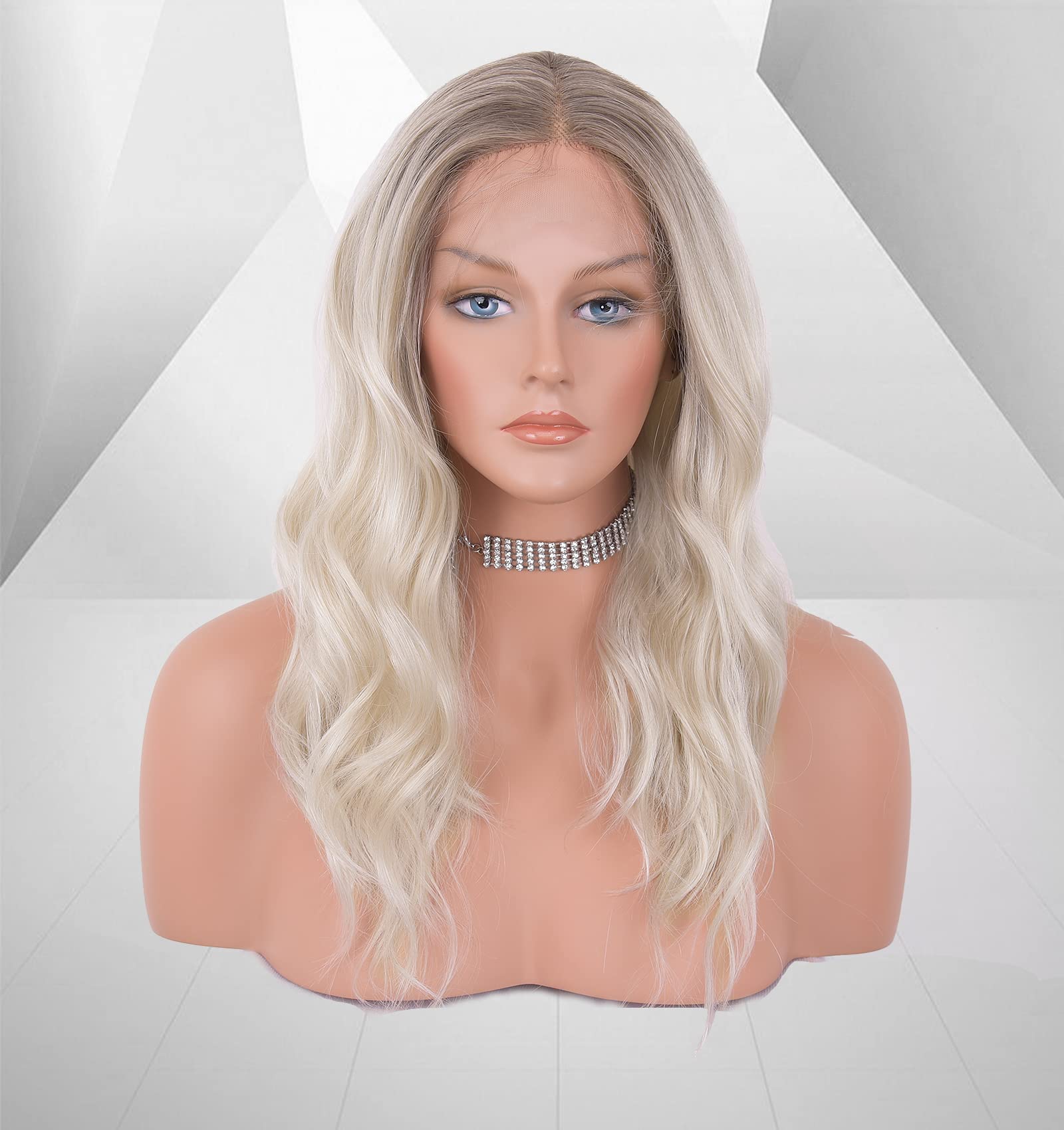 VEDAR Blonde Wigs 613 - Platinum Blonde Lace Front Wig with Middle Part | Ombre Synthetic Hair Short Wig for Cosplay, Daily Wear & Costume Parties (VEDAR-026)