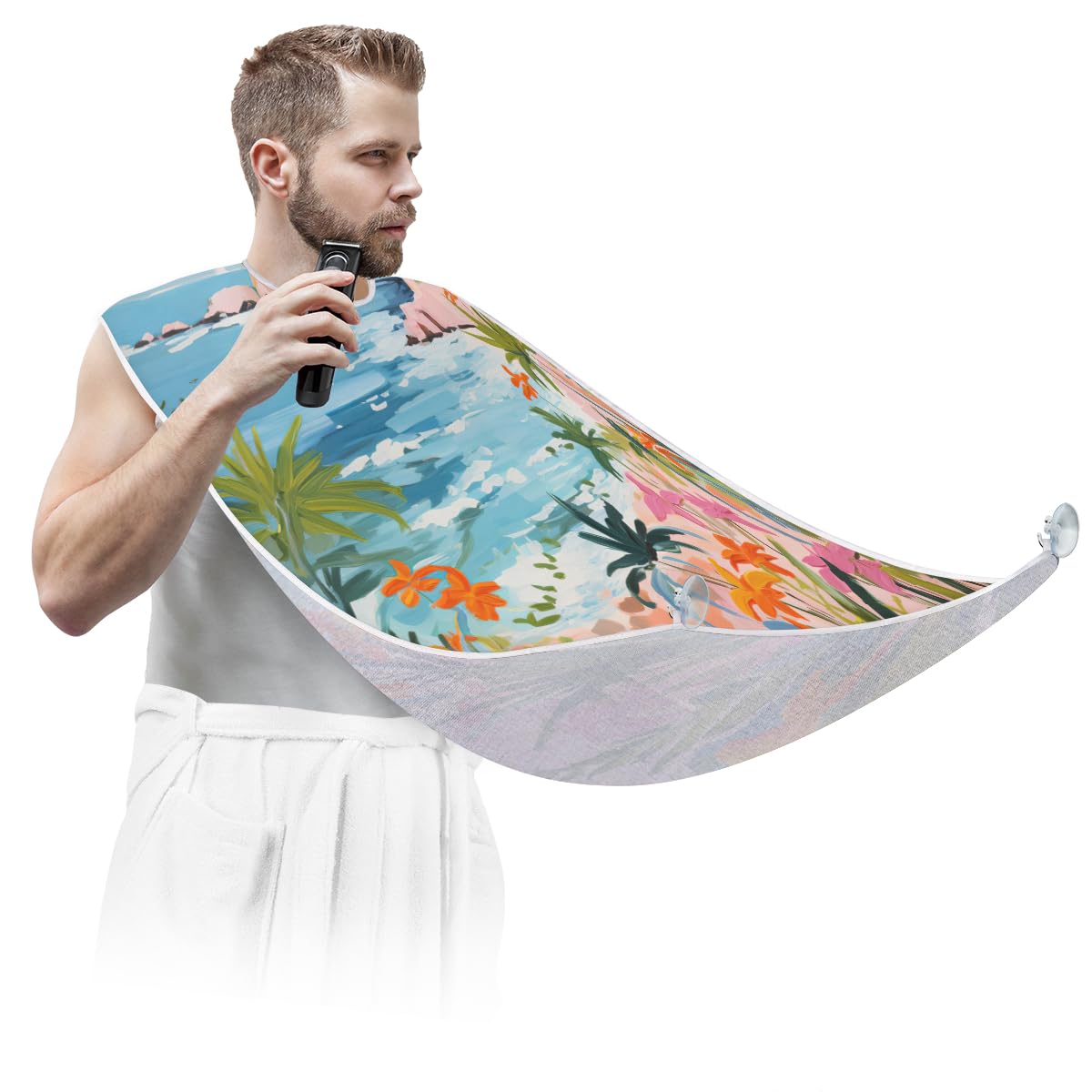 Minimalist Seascape Beard Shaving Bib for Men - Waterproof Hair Dye Apron & Makeup Cape for Women - Sink Hair Catcher for Barbers - Perfect Beard Trimming & Haircut Accessory (Great for Home Grooming, Salon Use & Gift Giving)