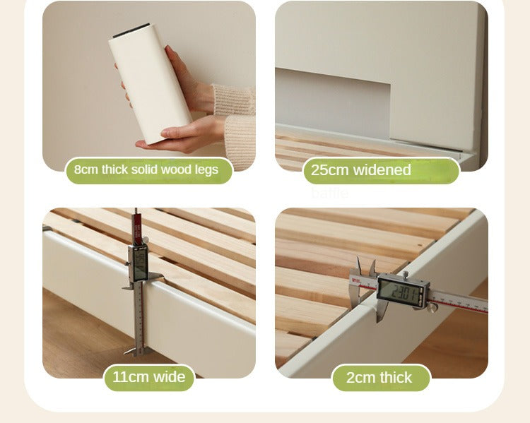 Modern Simple Cream Style Poplar Solid Wood Bed - Queen Size, Sturdy & Elegant for Master Bedroom, Guest Room, or Dormitory