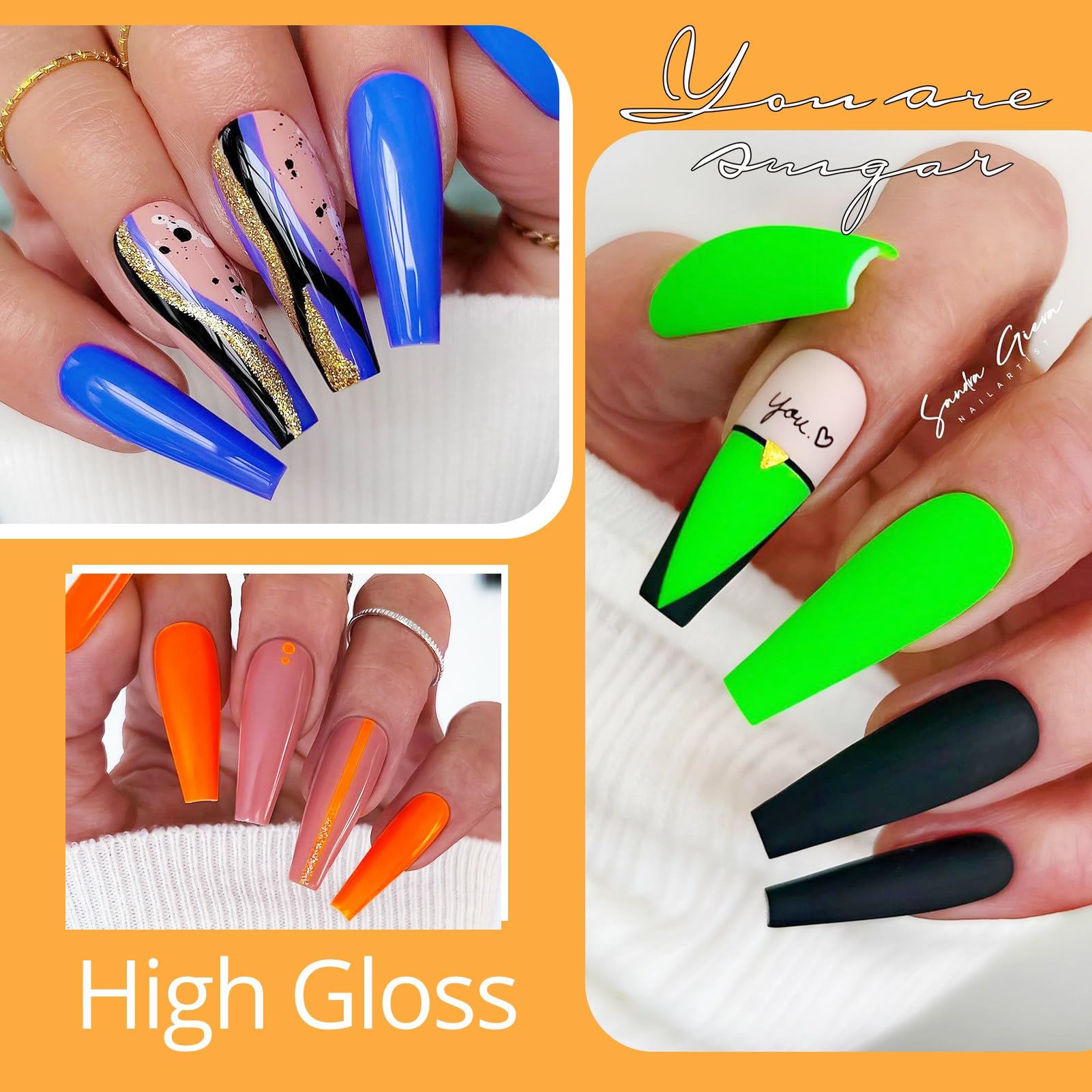 UR SUGAR Neon Gel Nail Polish Set - 6 Vibrant Colors (Orange, Pink, Yellow, Green, Blue, Purple) | Long-Lasting Soak Off UV Gel Polish Kit | Halloween & Party Nails | Perfect Gift for Women & Girls