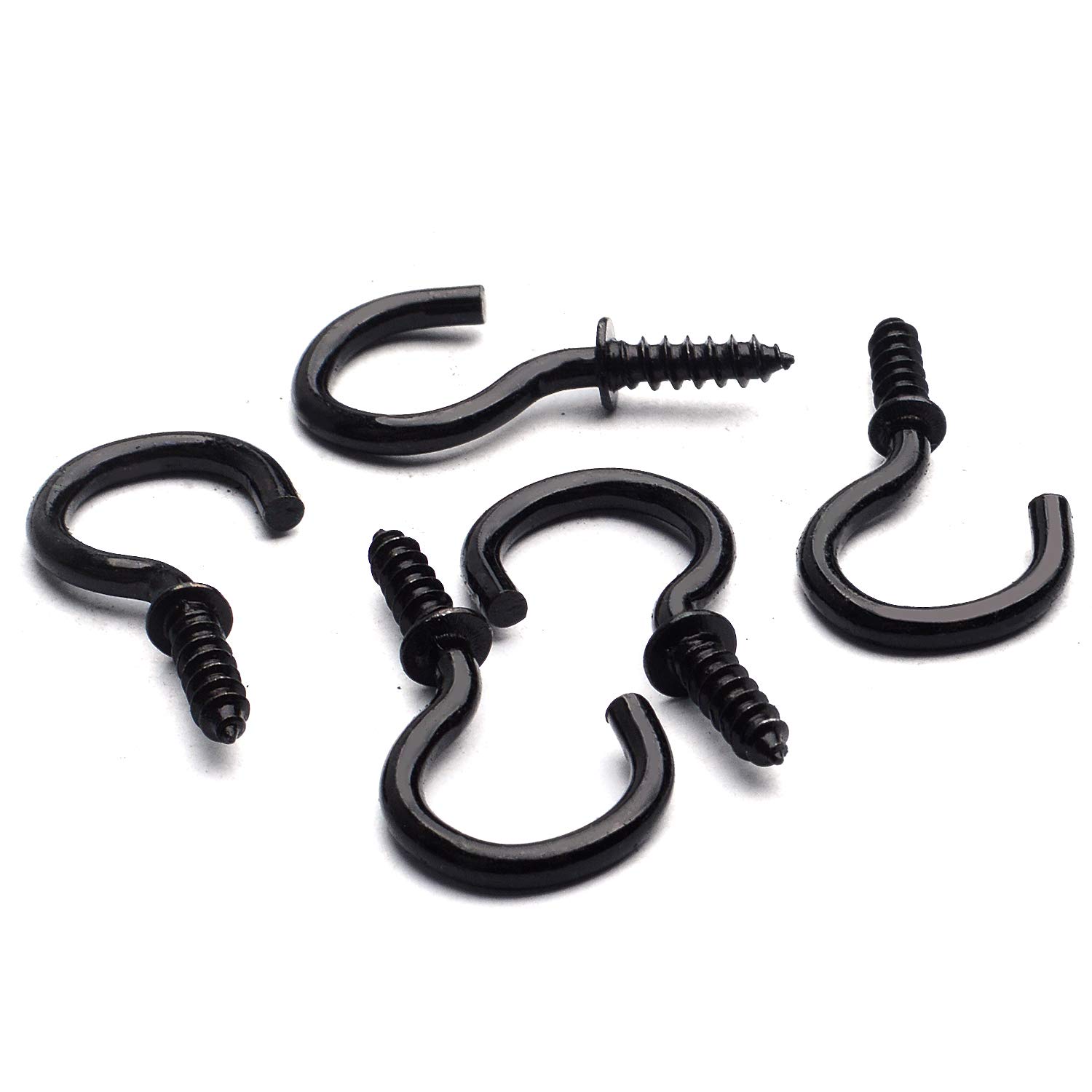 100-Pack 3/4 Inch Black Plated Metal Screw-in Ceiling Hooks - Heavy Duty Cup Hooks for Hanging Plants, Lights, Kitchen Utensils & Home Decor - Perfect for Home, Office & DIY Projects