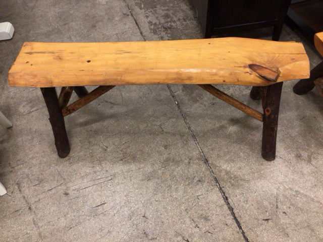 Rustic Wooden Log Bench - Handcrafted Solid Wood Outdoor Garden Bench for Patio, Backyard & Camping - Perfect for Porch, Fire Pit & Cabin Decor