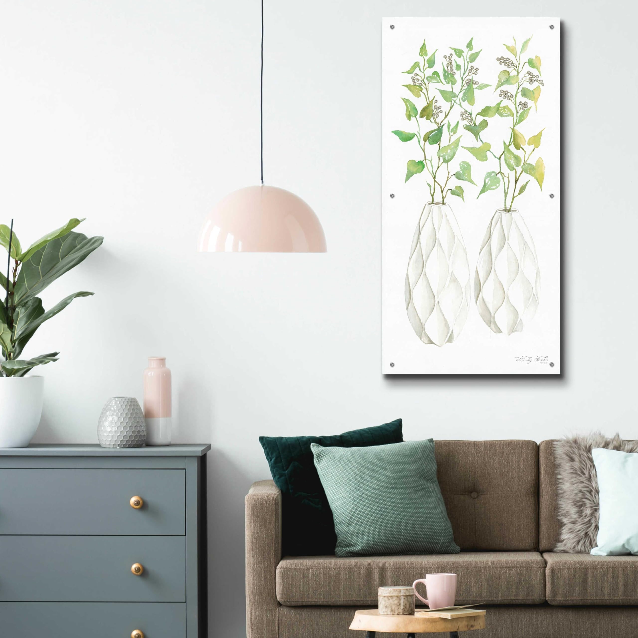 Geometric Vase II Acrylic Glass Wall Art by Cindy Jacobs - 24x48 Inches Modern Home Decor for Living Room, Bedroom & Office
