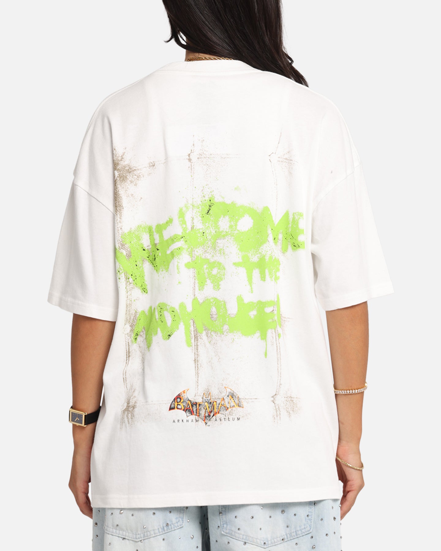 73 Studio X DC Batman Joker Arkham Asylum Vintage Graphic T-Shirt - Off White - Retro Superhero Tee for Men & Women - Perfect for Cosplay, Comic Con & Casual Wear