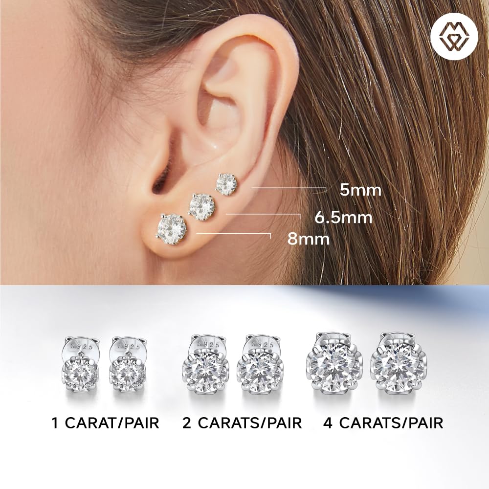MomentWish D Color VVS1 Simulated Diamond 925 Sterling Silver Stud Earrings for Women - Elegant Birthday & Valentine's Day Gift - Perfect for Weddings, Anniversaries, and Special Occasions
