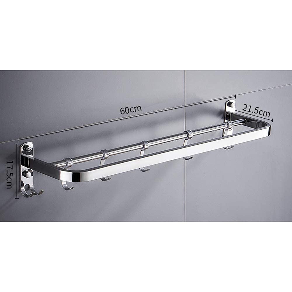 Stainless Steel Bathroom Shelf & Towel Rack - Wall Mounted Storage Organizer with Hooks for Bath Towels, Kitchen Utensils & Spices | Perfect for Shower, Bathroom & Kitchen Decor (SUS 304)
