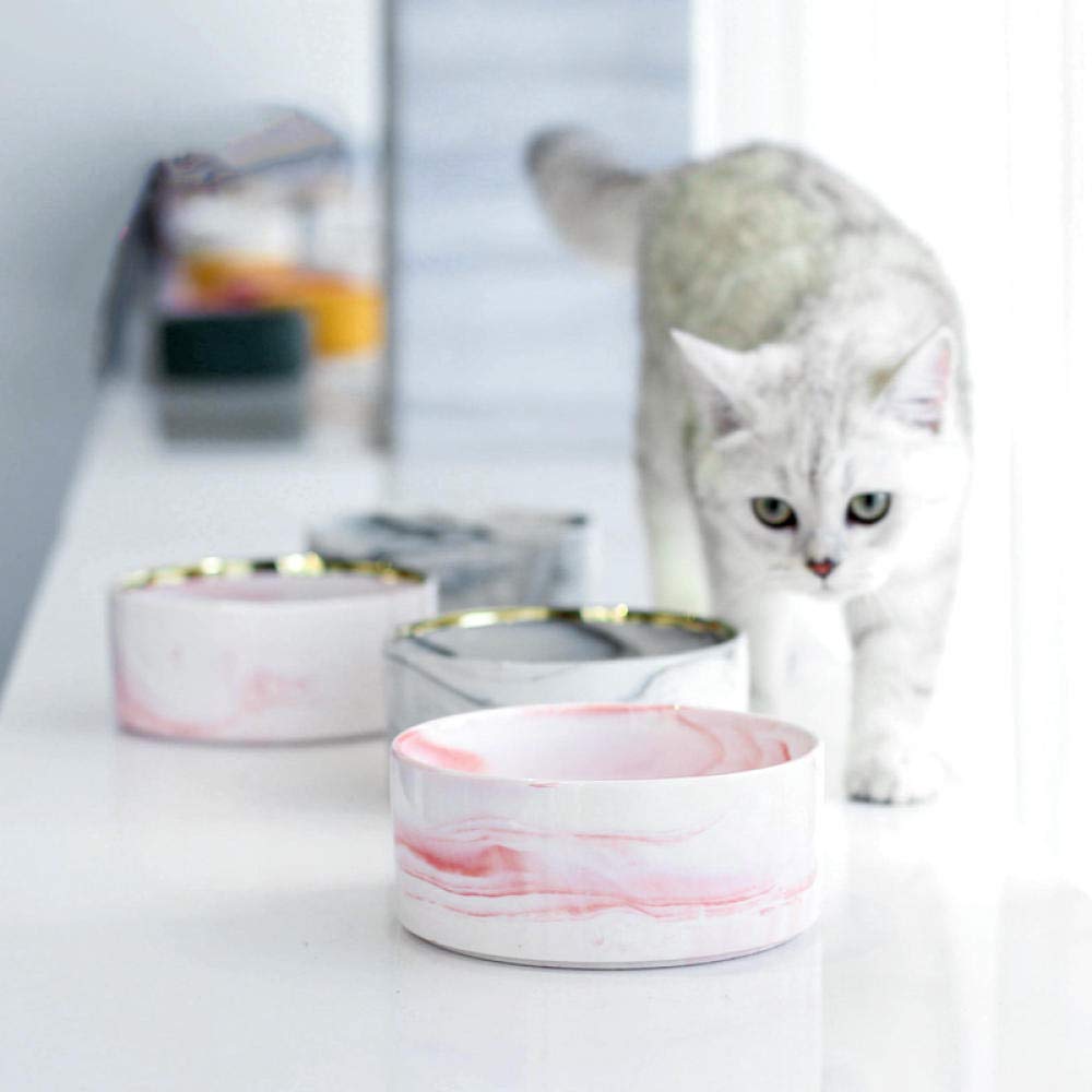 Premium Golden Gray Marble Ceramic Pet Bowl - 850ml Cat & Dog Food & Water Dish for Puppies, Kittens & Adult Pets - Durable Feeder for Home, Travel & Outdoor Use