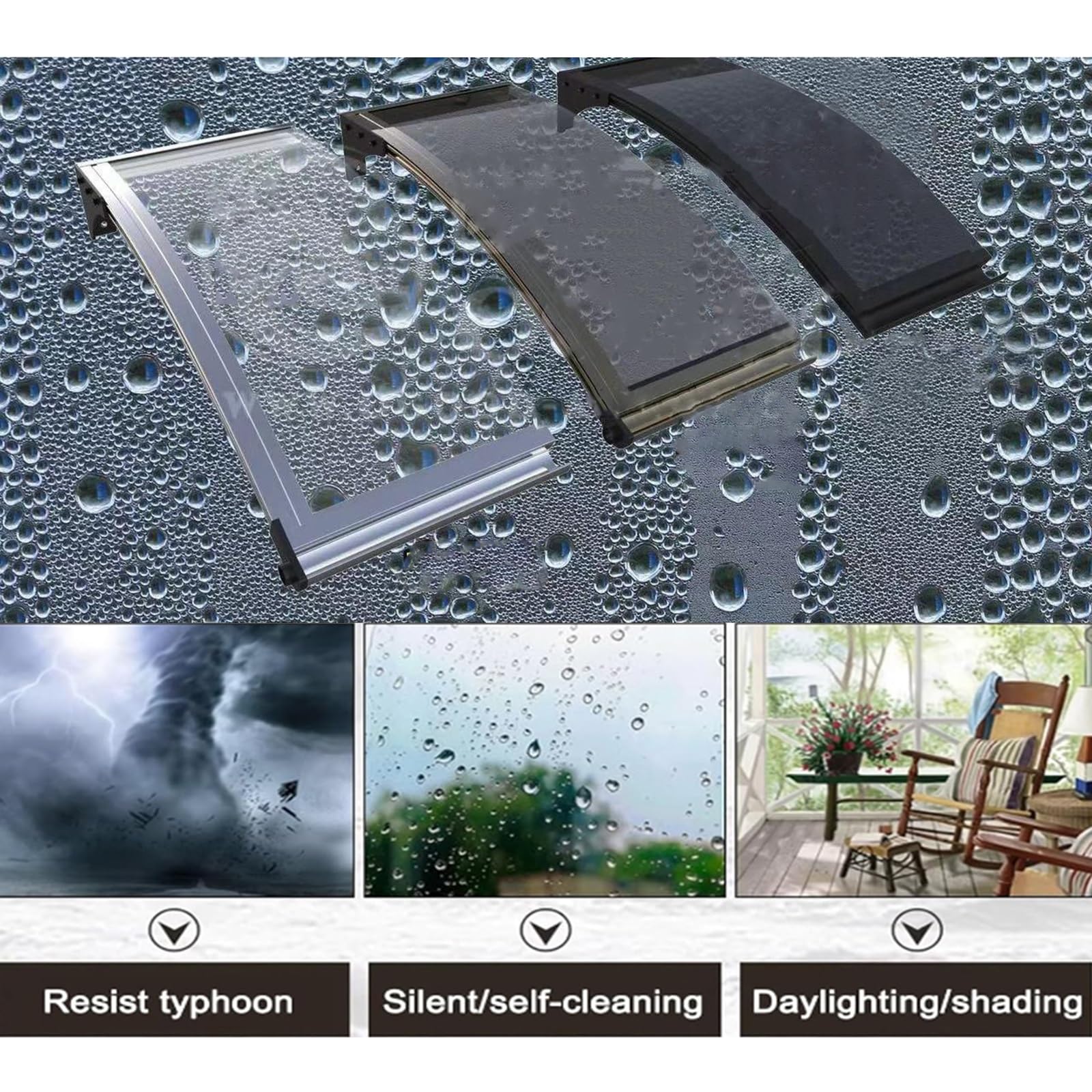 Polycarbonate Window & Door Awning Canopy - 60x180cm (24x71in) Weatherproof Exterior Cover for Patio, Porch & Outdoor Protection - Perfect for Sun, Rain & Snow Shelter