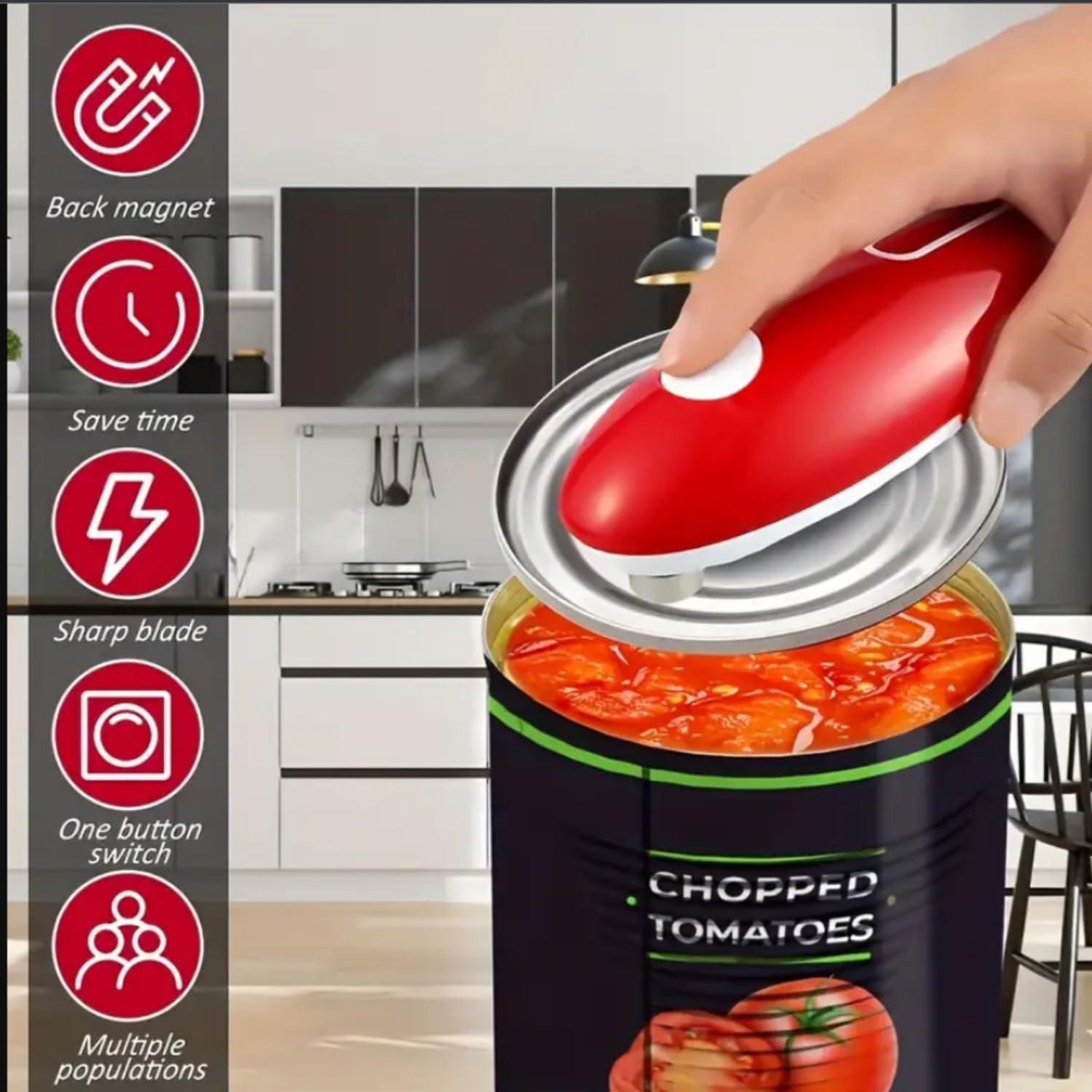 NEONSA Electric Can Opener - Battery Operated Automatic Can Opener for Seniors & Arthritis - Compact Portable Kitchen Gadget (Red) - Perfect for Camping, Picnics & Elderly Home Use