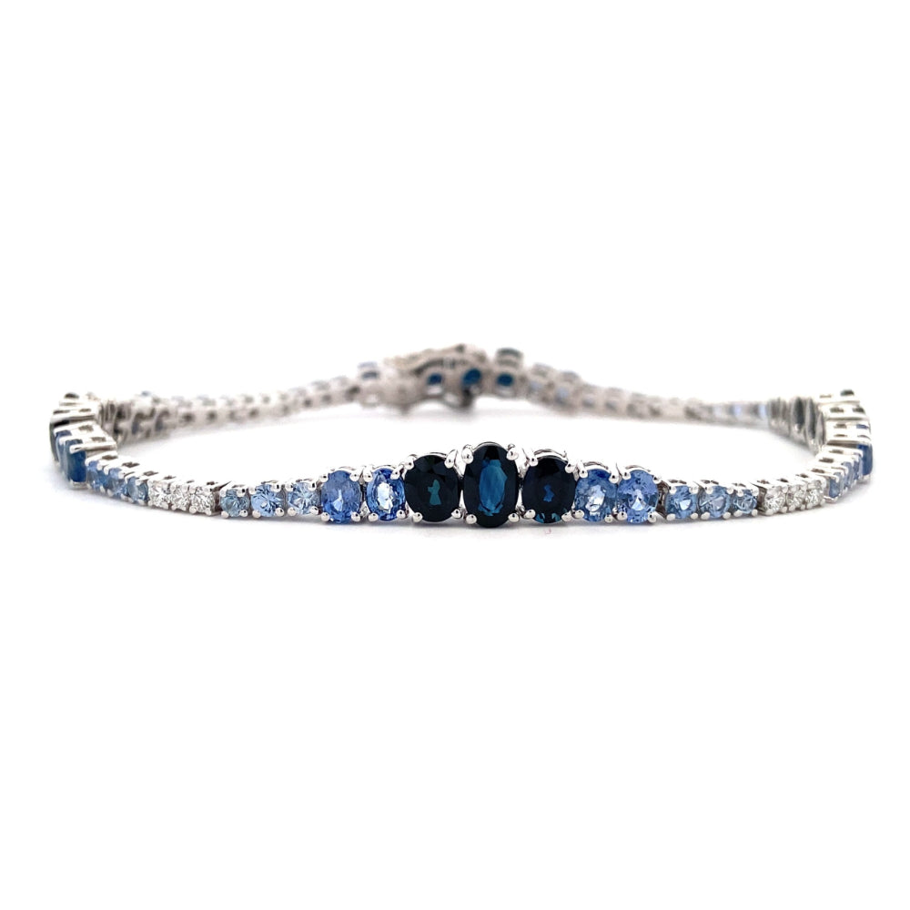 Bellarri Princessa 14K Gold Sapphire and Diamond Tennis Bracelet for Women - Elegant Jewelry Gift for Anniversary, Birthday & Special Occasions