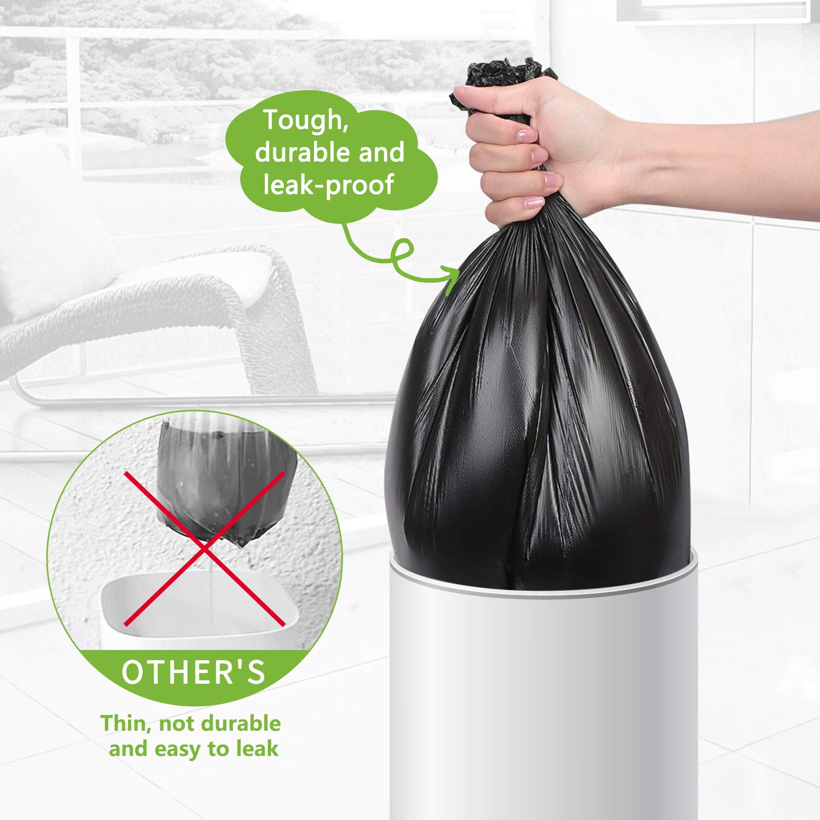 Classycoo Extra Thick Leak Proof Trash Bags - 100 Count 8 Gallon Heavy Duty Garbage Bags for Home & Office Waste Bins | Perfect for Kitchen, Bathroom & Office Waste Disposal (Black)
