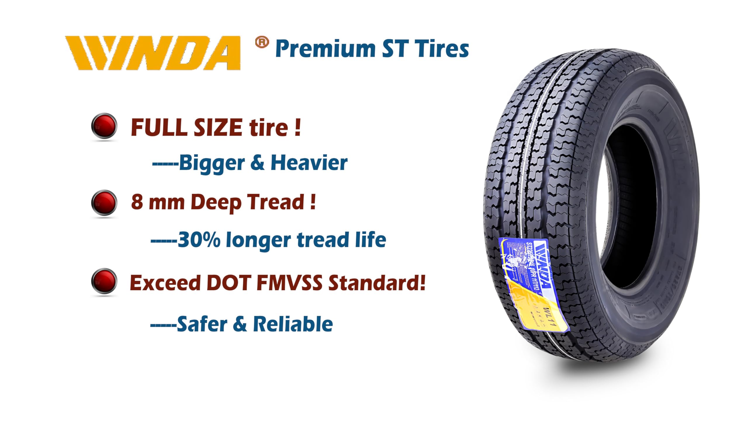 WINDA 205/75R15 Trailer Tires - Set of 4 Steel Belted Radial Tires with Scuff Guard | 8PR Load Range D | Heavy Duty for Trailers, Campers & RVs | All-Weather Performance for Highway & Off-Road Use