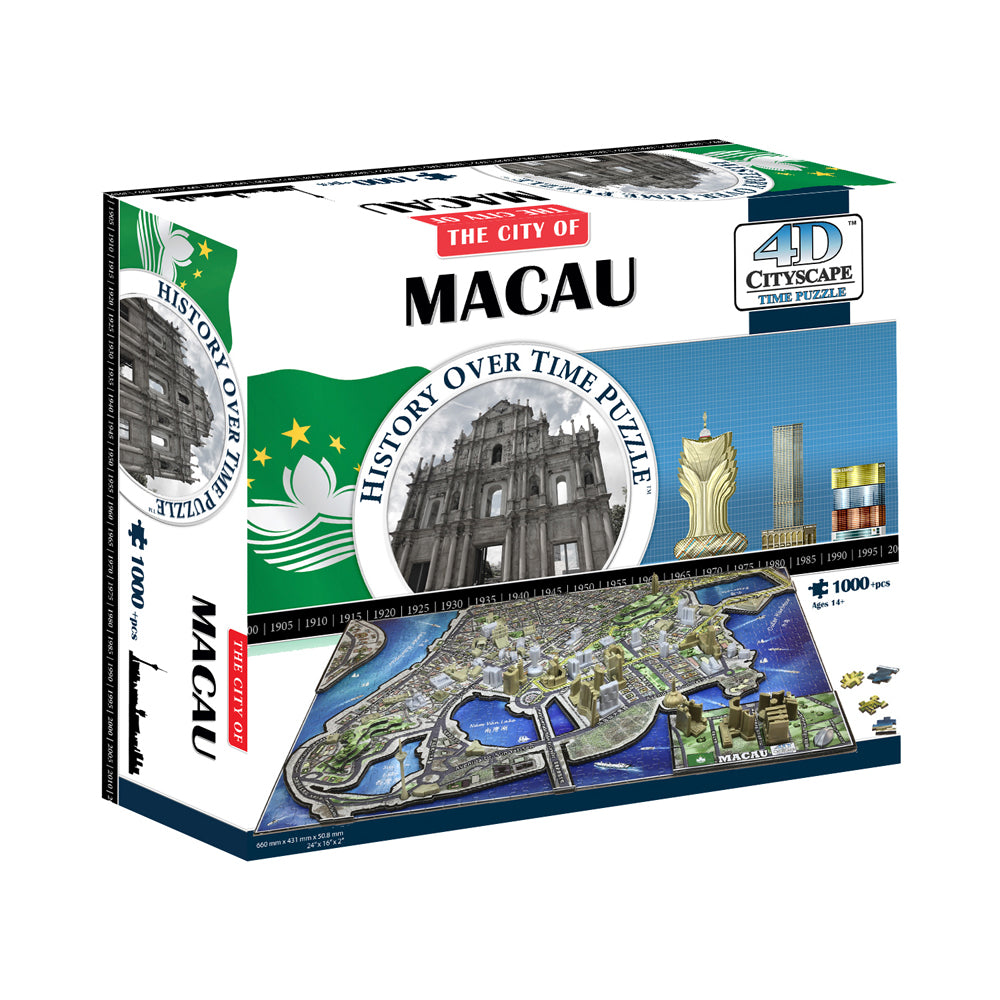 4D Cityscape Time Puzzle - Macau, China 1000 Piece Jigsaw Puzzle for Adults | Historical Landmark Building Model | Home Decor & Gift for Puzzle Lovers