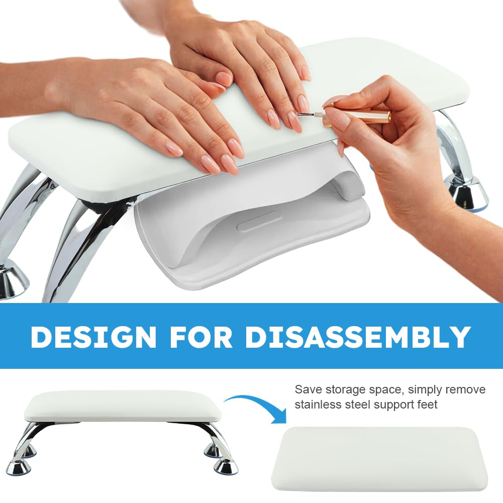 Foldable PU Leather Nail Hand Rest & Polish Mat Set - Acrylic Nail Art Table Mat with Hand Pillow for Manicure Salon | Portable Hand Rest for Gel Polish, Nail Extensions & DIY Home Nail Care (White)