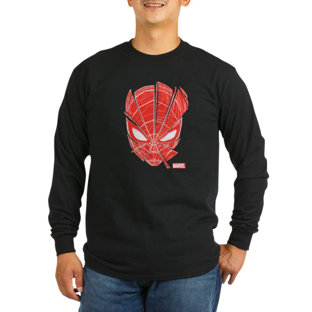 Spider-Man Red Mask Graphic Long Sleeve T-Shirt for Men - Marvel Superhero Dark Themed Apparel | Perfect for Cosplay, Halloween & Comic Con Events