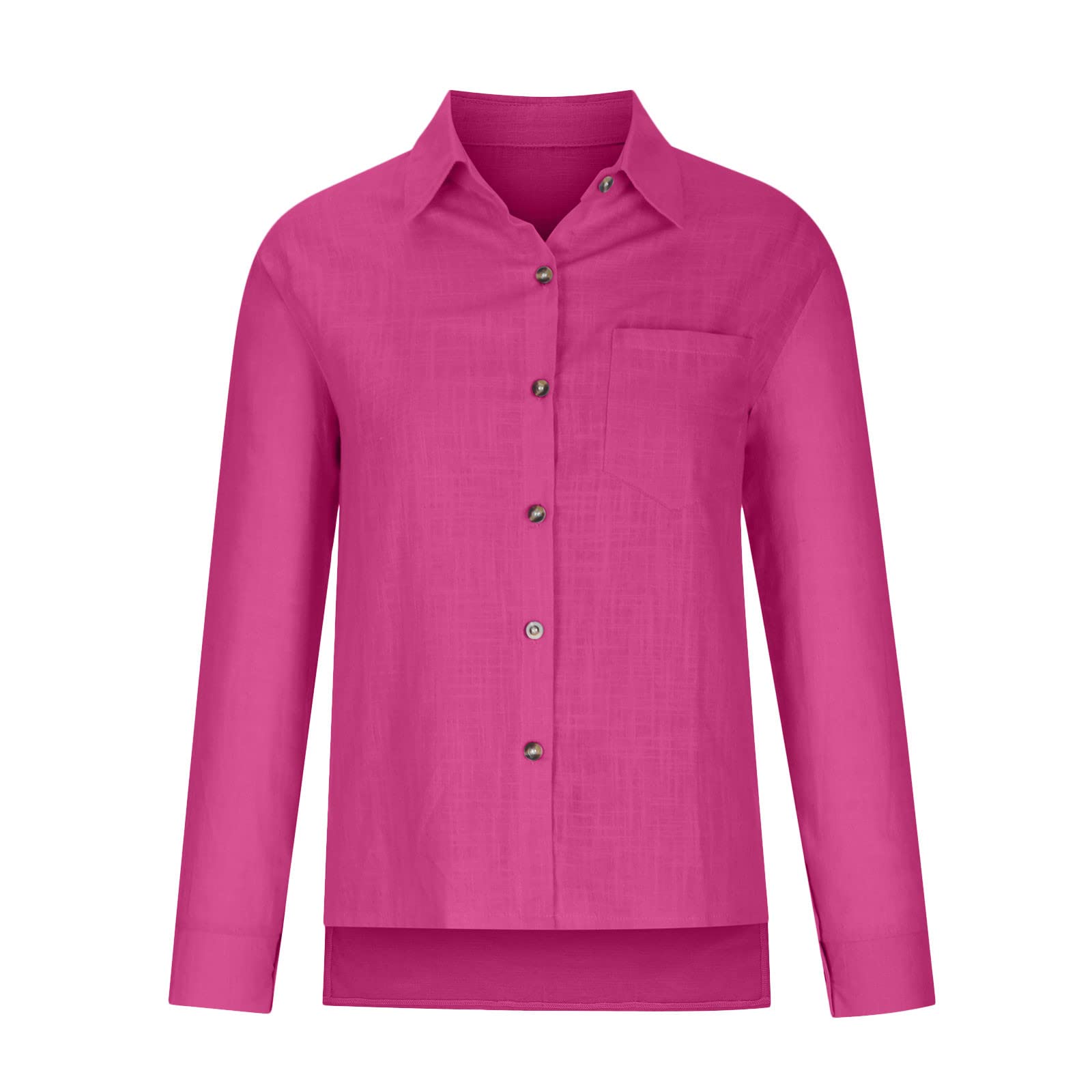 Women's Long Sleeve Linen Blouse with One Button Lapel - Elegant Work & Casual Slim Fit Cotton Top for Office, Date Night and Everyday Wear