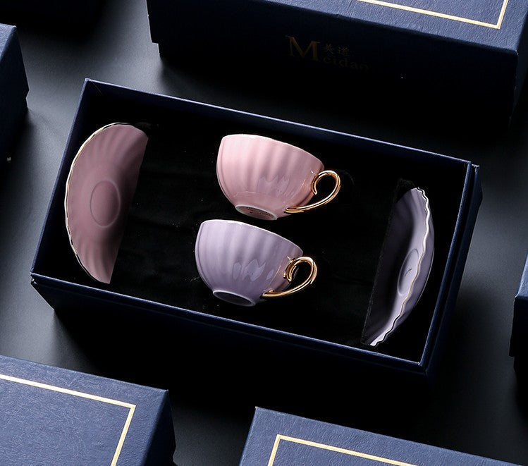Exquisite Handmade British Bone China Tea Cup Set - Elegant Macaroon Ceramic Coffee Cups with Saucers in Gift Box | Perfect for Afternoon Tea, Birthday Gifts & Home Decor