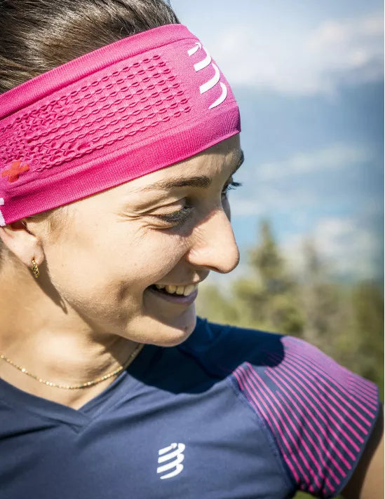 Compressport Unisex Headband On/Off - Sweat-Wicking Sports Headband for Running, Cycling & Workouts - Comfortable & Adjustable Magenta Headwear for Men & Women