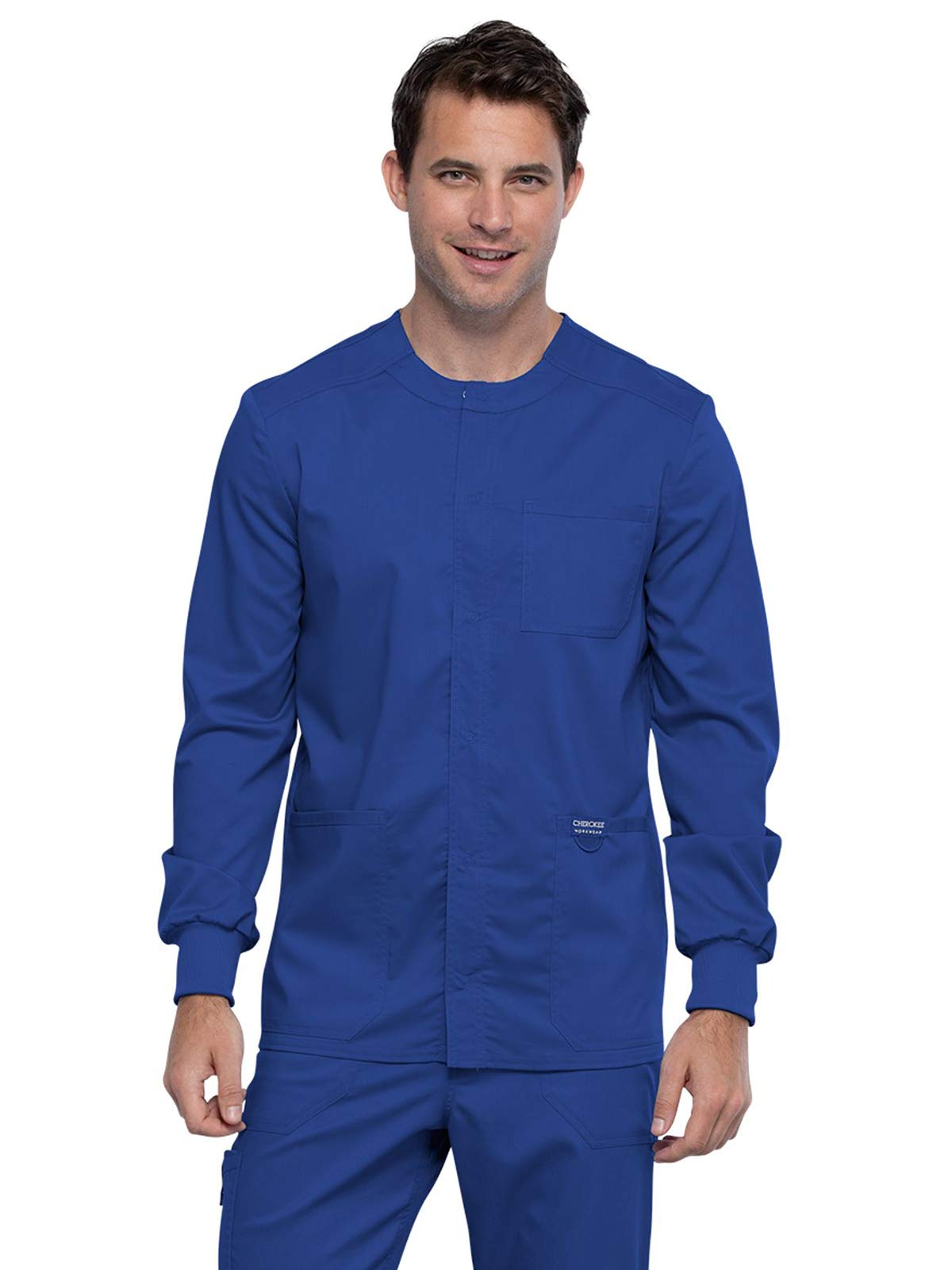 Cherokee Men's Warm Up Scrubs Jacket - Snap Front Workwear WW380 for Medical Professionals & Healthcare Workers | Comfortable & Durable for Hospitals, Clinics & Long Shifts