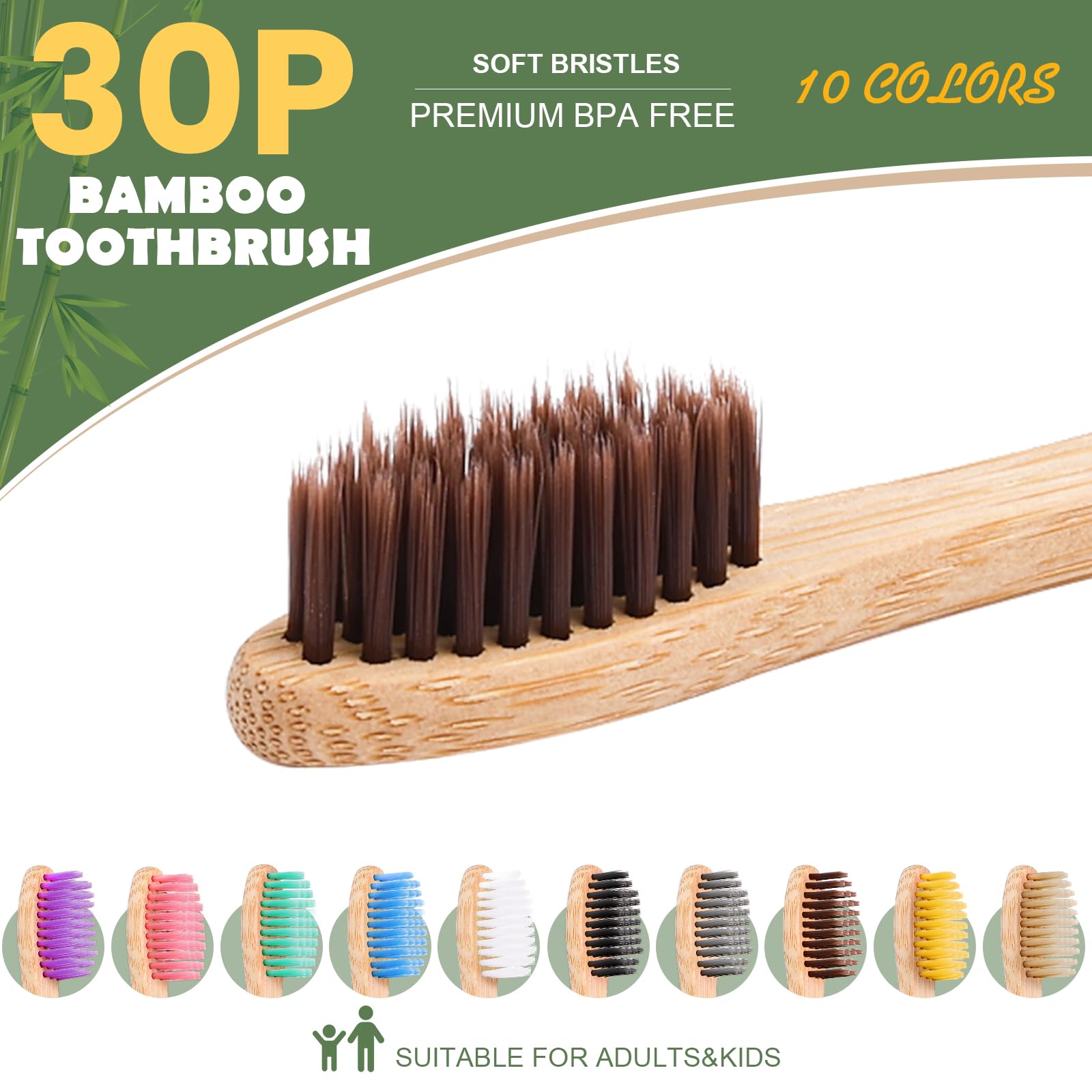 Eco-Friendly Bamboo Toothbrushes 30 Pack - BPA Free Soft Bristles for Adults & Kids | Natural Wooden Toothbrushes Bulk Set | Perfect for Travel, Home & Zero Waste Lifestyle