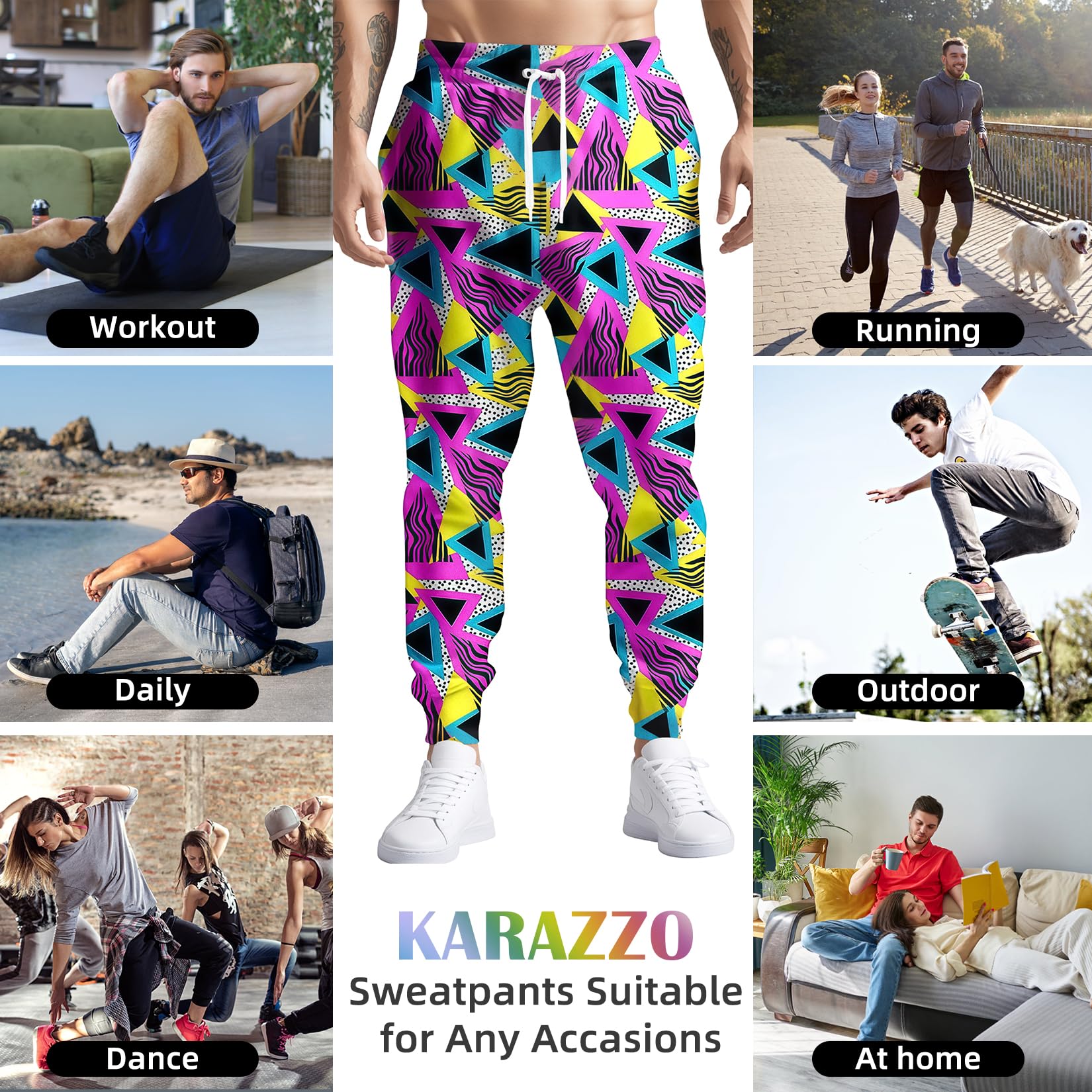 80s 90s Retro Men's Jogger Pants - Funny Printed Sweatpants for Workout, Running & Casual Wear | Athletic Track Pants with Pockets | Perfect for Gym, Lounge & Street Style