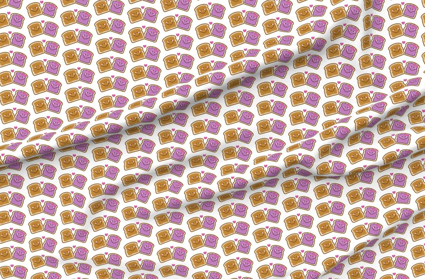 White Peanut Butter Jelly Love Cute Kawaii Kids Valentines Printed Petal Signature Cotton Fabric by The Yard - Perfect for Sewing, Quilting, Apparel, Crafts & Home Decor - Spoonflower Premium Fabric for DIY Valentine's Day Projects & Kids Room Decorations