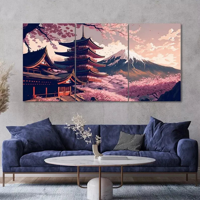 3-Piece Mount Fuji & Japanese Temple Canvas Wall Art Set - 40x60cm Framed High-Quality Print - 100% Australian Made - Ready to Hang - Perfect for Living Room, Bedroom & Office Decor