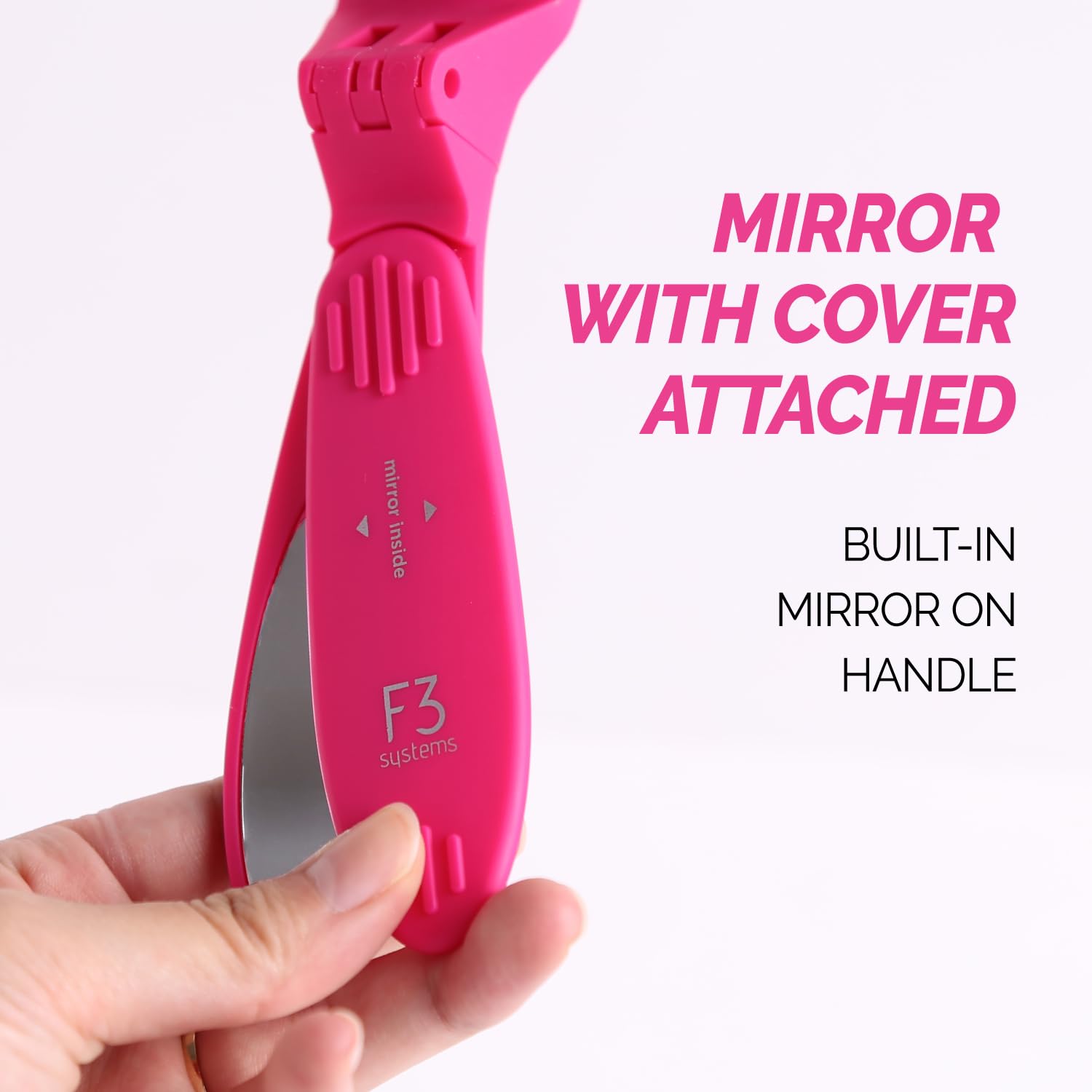 F3 Systems Folding Hair Brush with Mirror - Compact Travel Hairbrush for Adults & Kids, Detangling Comb for Wet & Dry Hair - Portable Pocket Size for Shiny Healthy Hair - Perfect for Travel, Gym, Purse & On-the-Go Styling