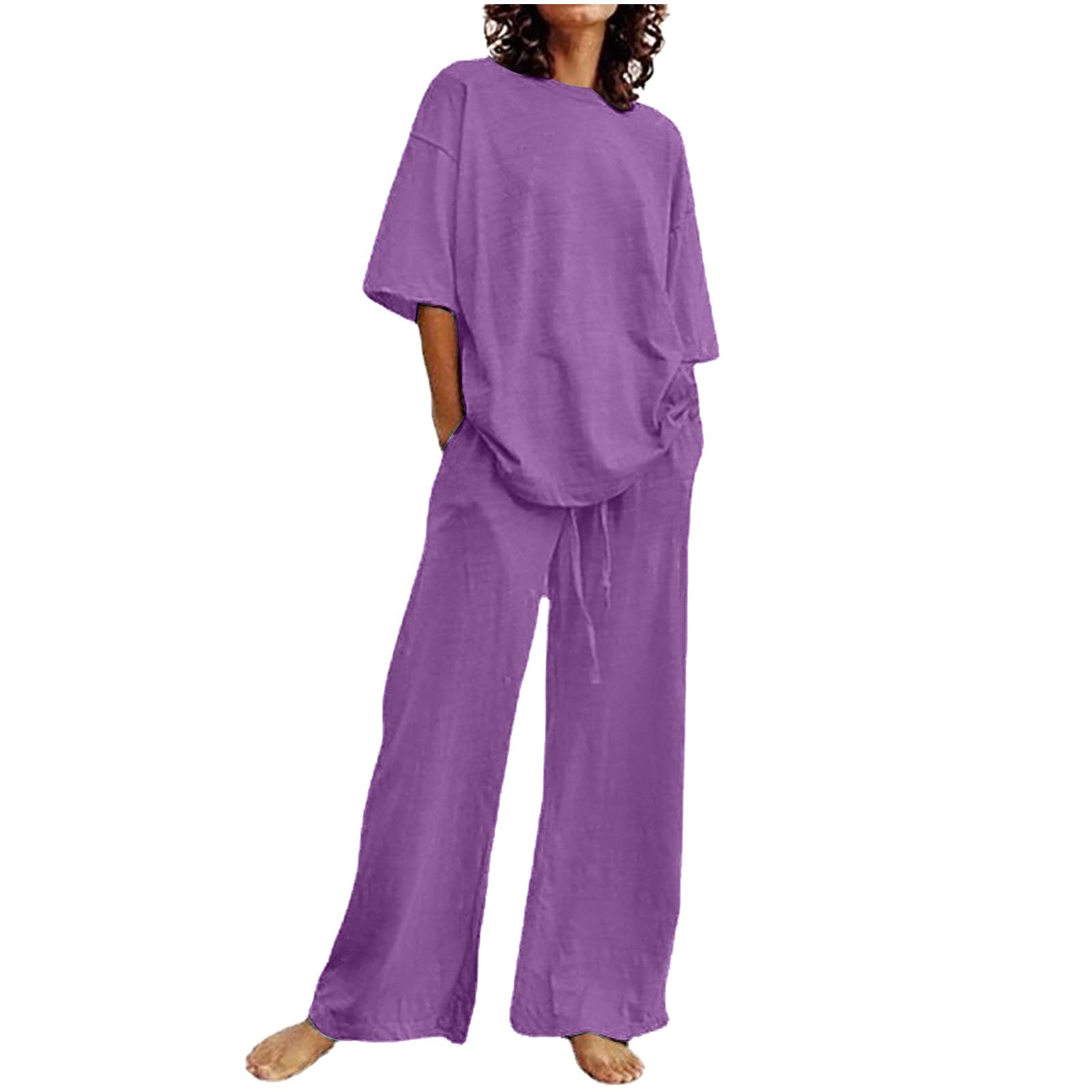 Women's Lounge Wear Sets - 100% Cotton Linen Jogging Suits & Wide Leg Pants | Casual Comfort Outfits for Home, Yoga & Relaxation | Gift Ready 5-Piece Set