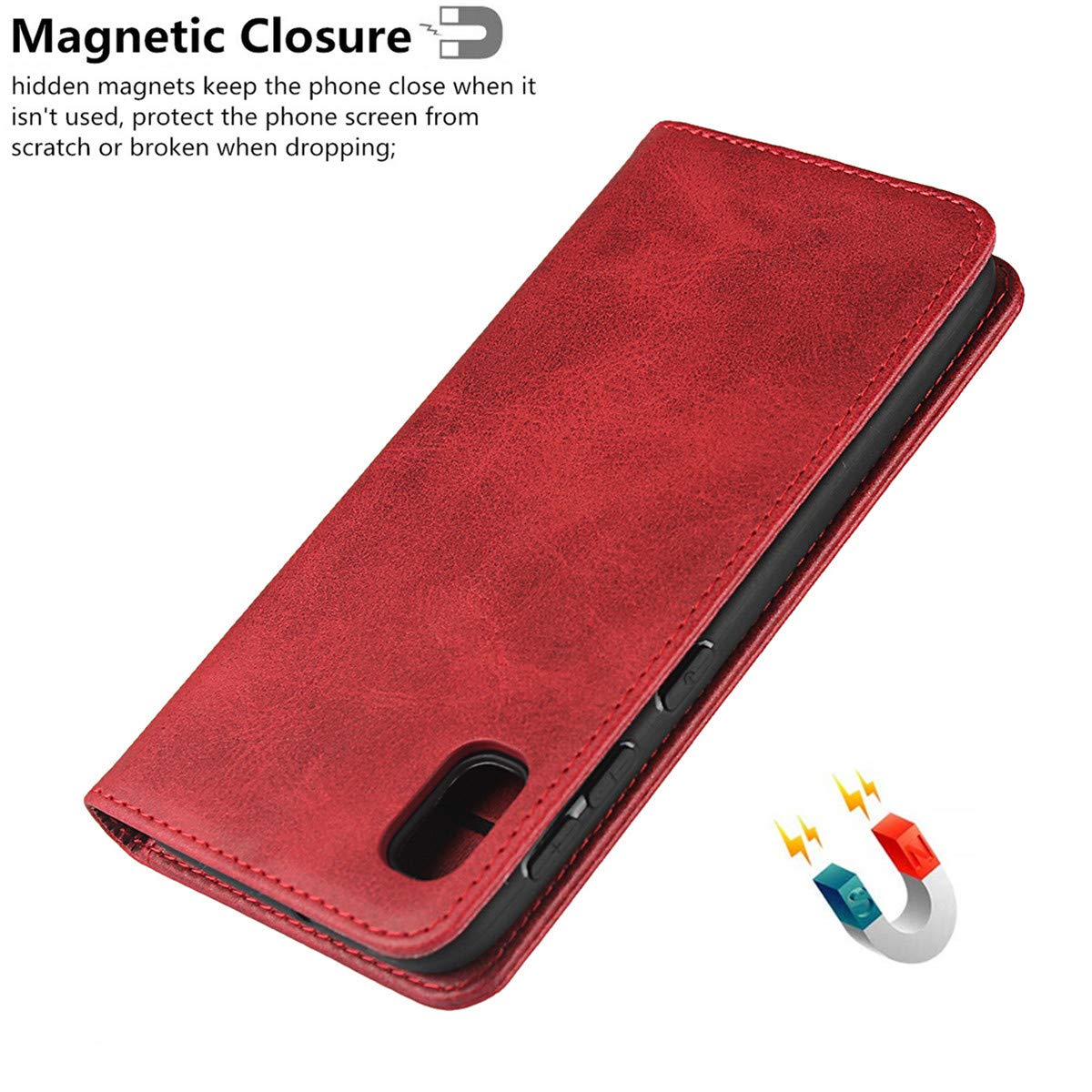 Premium PU Leather Magnetic Wallet Case for Samsung Galaxy A10e - Flip Cover with Card Slots & Kickstand (Wine Red) | Perfect for Everyday Use, Travel & Hands-Free Viewing
