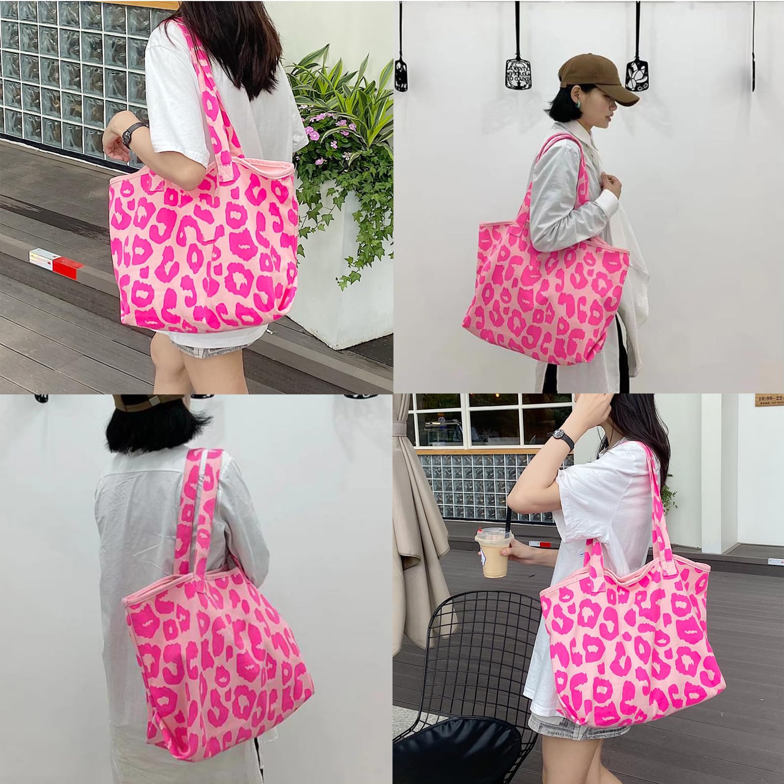 Yooamz Large Canvas Tote Bags for Women - Stylish Leopard Print Shoulder Bag | Durable Casual Handbag for School, Work, Shopping & Travel | Perfect as Eco-Friendly Grocery Bag, Beach Tote & Everyday Carry