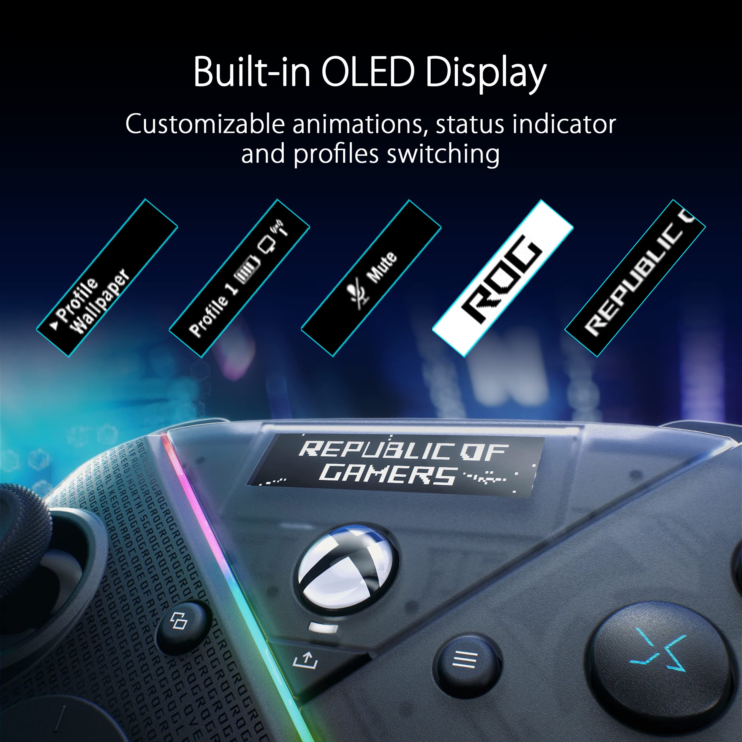 ASUS ROG Raikiri Pro Wireless Gaming Controller for PC - Tri-Mode Connectivity (USB-C Wired/2.4GHz/Bluetooth), Built-in OLED Display, 4 Rear Buttons, Customizable Triggers, ESS DAC - Perfect for Competitive Gaming, Streaming & Esports Tournaments