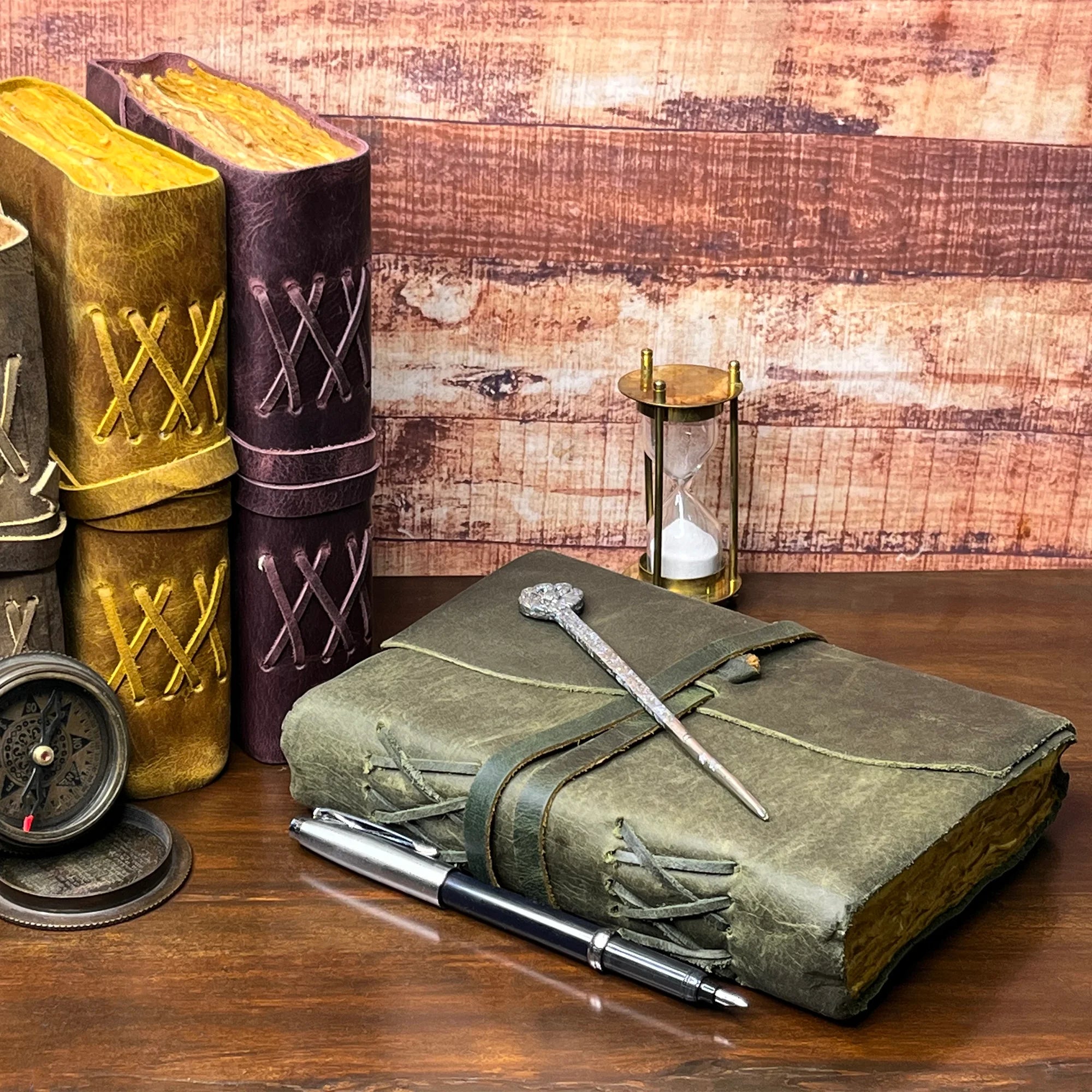 Handmade A5 Leather Bound Journal with Antique Deckle Edge Paper - Olive Green - Perfect for Writing, Sketching & Gift Giving