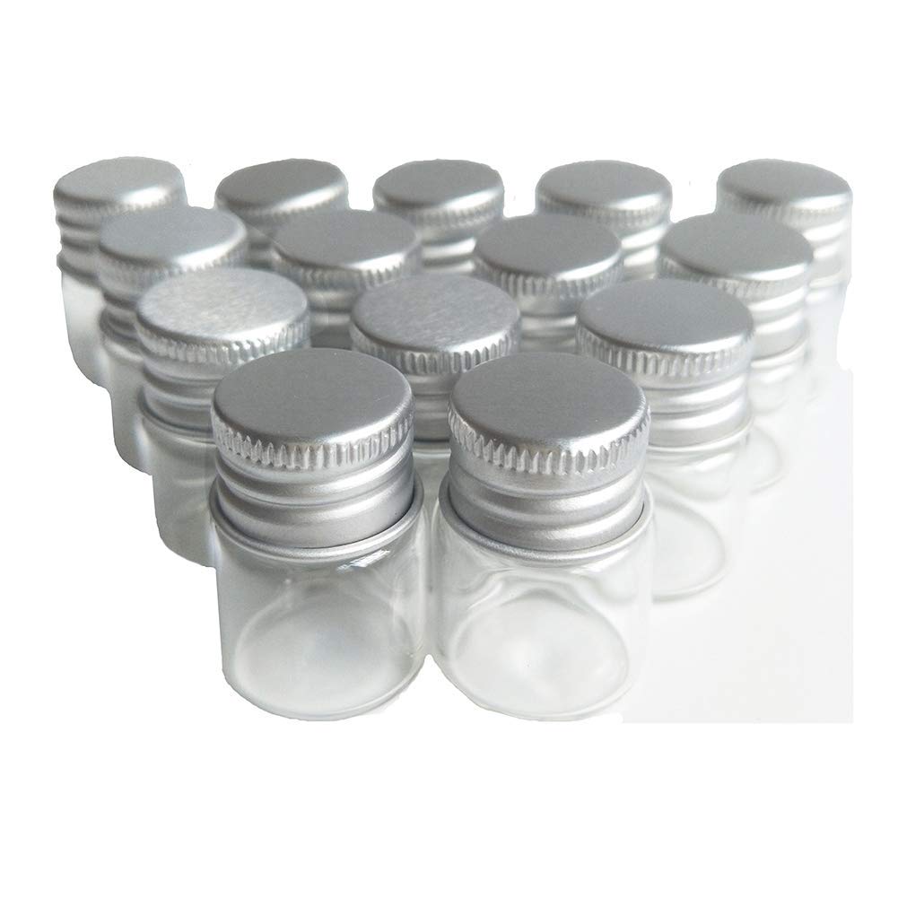 20pcs Clear Glass Sample Vials with Aluminum Caps - 5ml Small Bottles for Essential Oils, Perfume, Spices & DIY Crafts (Perfect for Labs, Home Use & Travel)