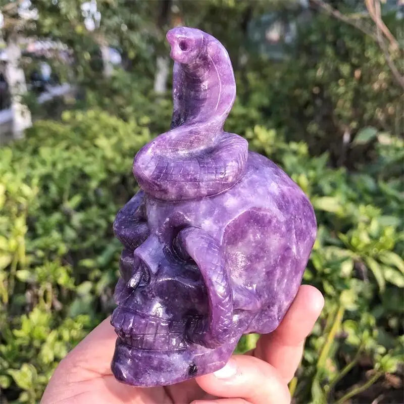 11CM Natural Lepidolite Snake Skull Crystal Carving - Healing Stone for Meditation, Witchcraft & Home Decor - Unique Christmas Gift for Spiritual Practitioners (1pc)
