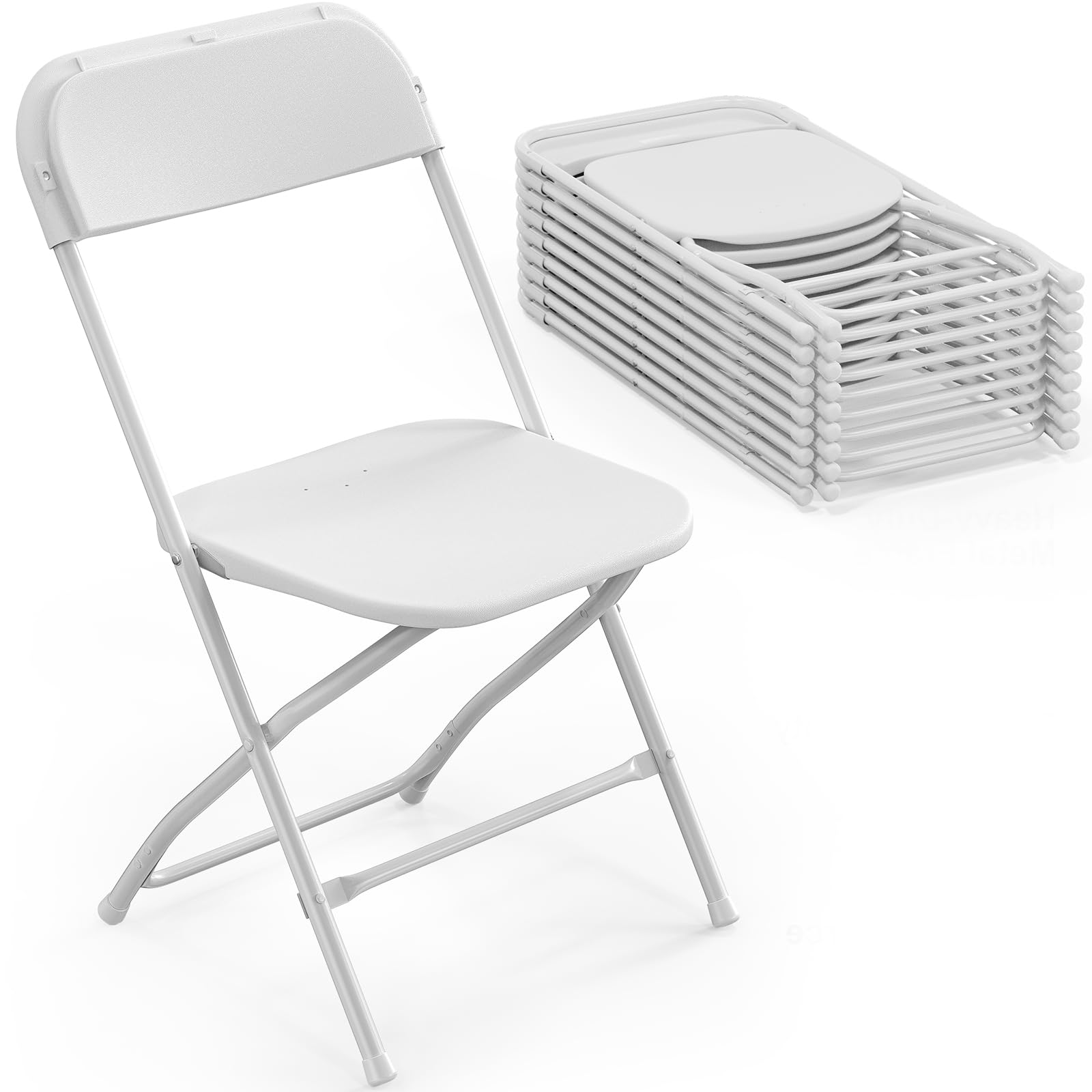 Bonnlo 10-Pack White Folding Chairs - Heavy Duty Plastic Seats with Sturdy Metal Frame - Perfect for Indoor & Outdoor Events, Parties, Weddings, Birthdays, Office Meetings, and Backyard Gatherings