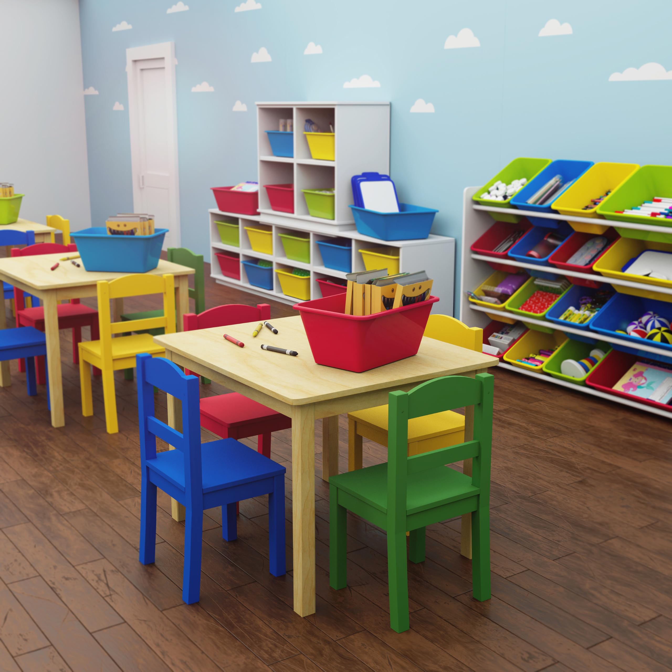 Humble Crew Kids Wooden Table and 4 Chairs Set - Natural/Primary Toddler Activity Table for Arts, Crafts & Snack Time - Sturdy & Durable Children's Furniture for Playroom, Preschool & Home Learning