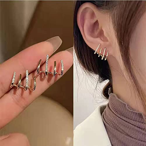 Luxury Zircon Needle Claw Ear Cuff Hoop Earrings for Women - Minimalist Dainty Wrap Stud Earrings, Trendy Tiny Piercing Jewelry for Parties, Dating & Special Occasions
