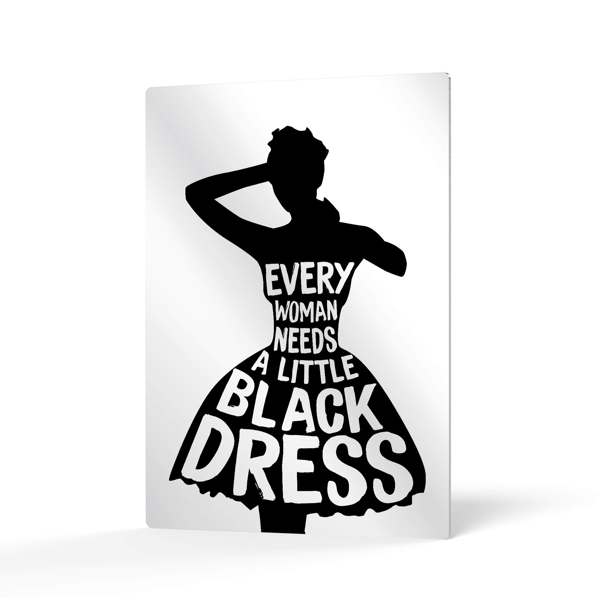 HB Art Design - 'Every Woman Needs a Little Black Dress' Black & White Typography Metal Wall Art Print - Glam Fashion Decor for Office, Dorm, Bathroom, Living Room & Bedroom - Ready to Hang 36x24 Inches - Perfect for Women's Fashion Inspiration & Chic Home Decor