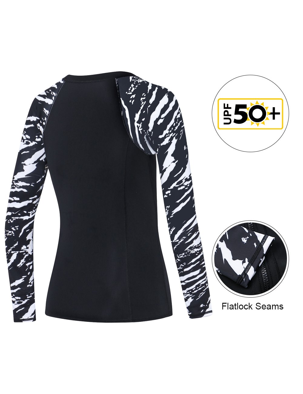 AXESEA Women's Long Sleeve Rash Guard Swim Top - UPF 50+ Sun Protection, Quick Dry Printed Bathing Suit Shirt for Surfing, Swimming & Beach Activities