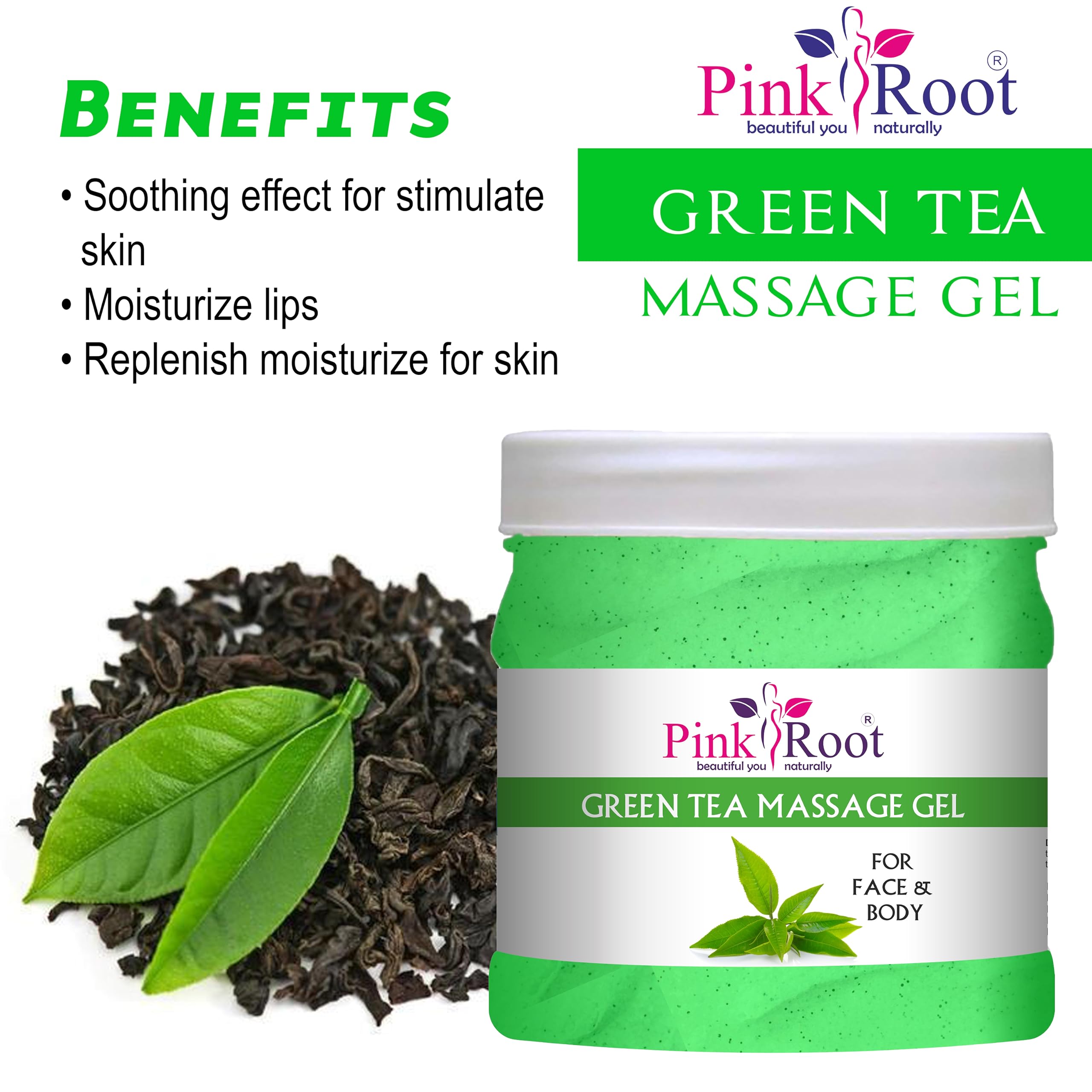 Pink Root Green Tea Massage Gel 500ml & Kiwi Body Lotion 200ml Set - Hydrating & Relaxing Skincare Duo for Spa, Home Relaxation & Self-Care Routine